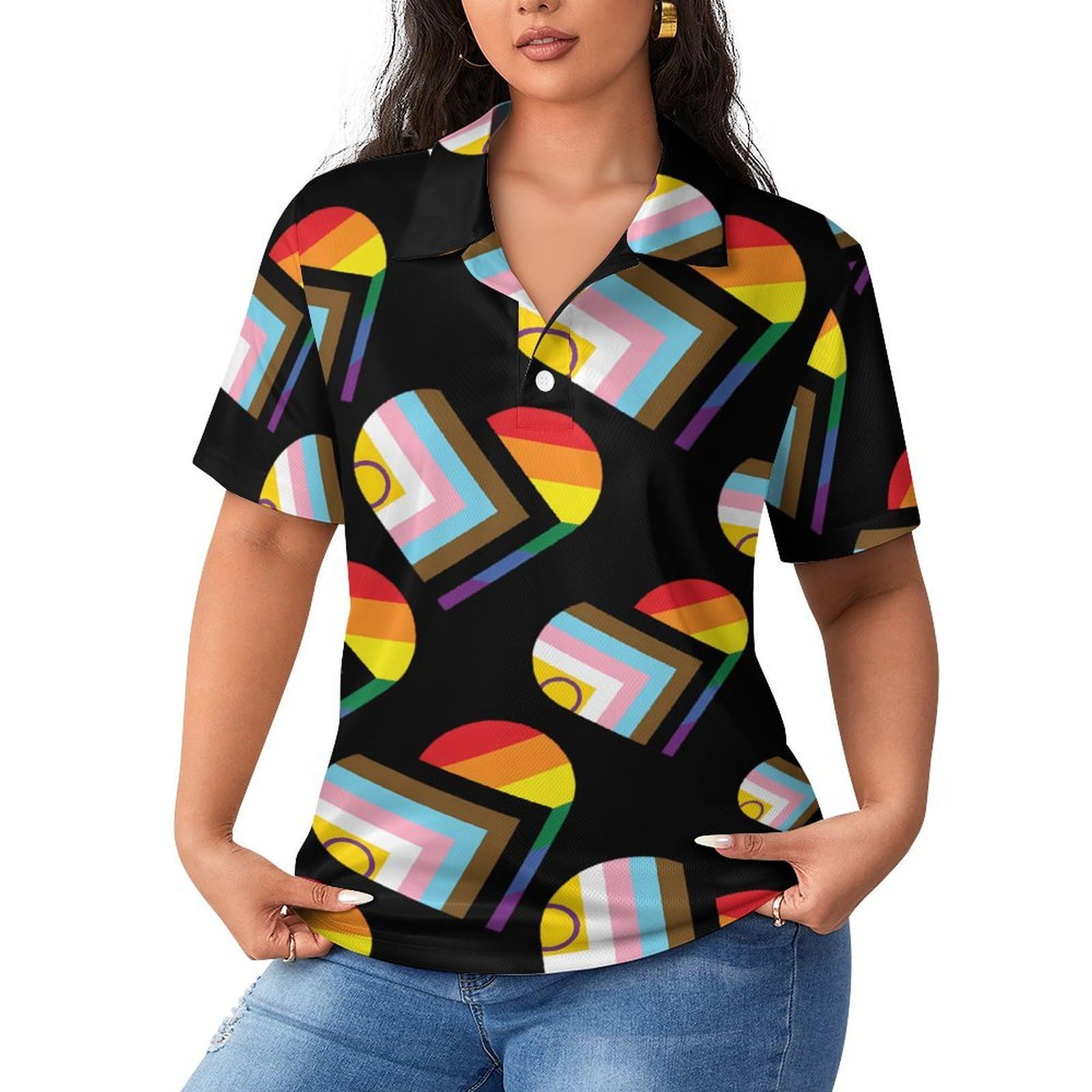 Polo transgénero para mujer con diseño de corazón transpirable de manga corta 8