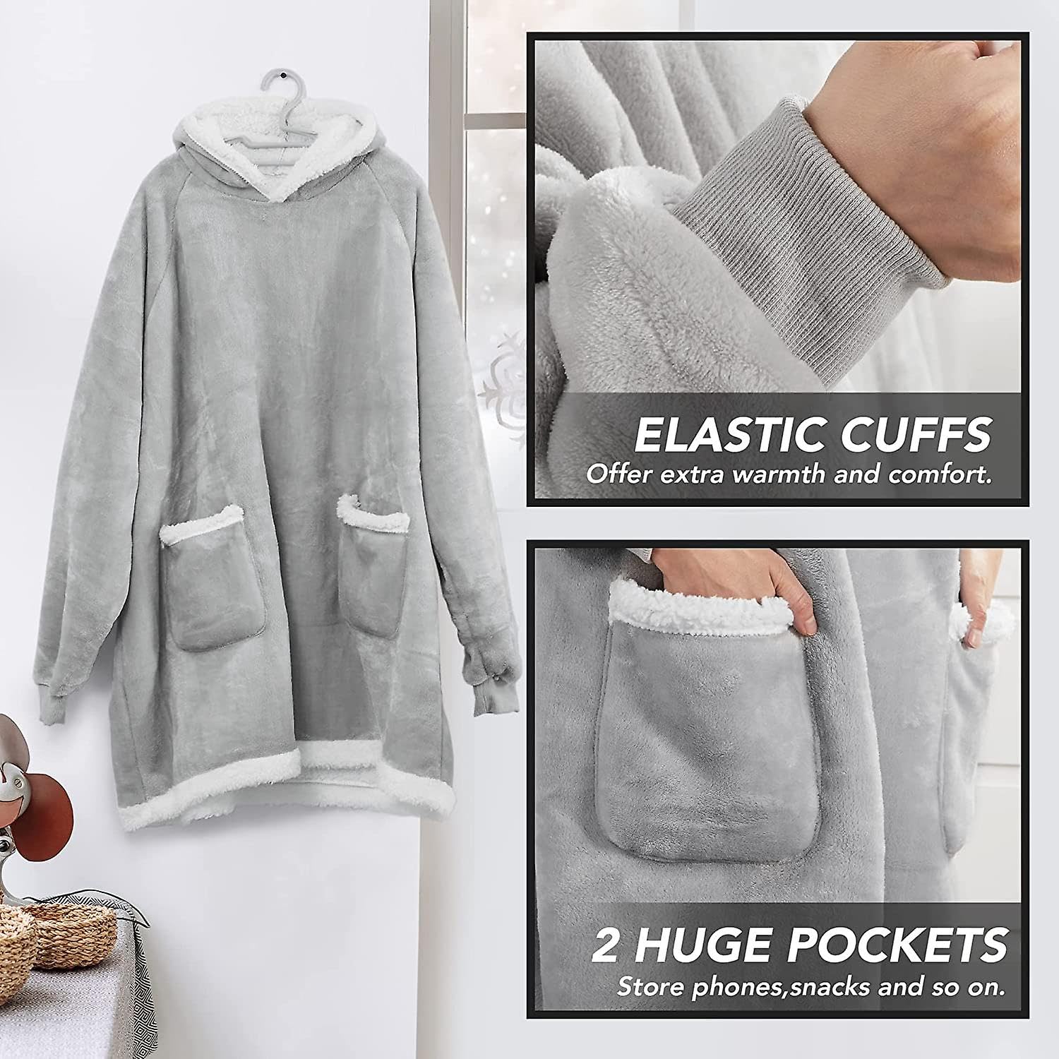 TOUVE Sweat à Capuche Surdimensionné Épaississant, Sweat Plaid Polaire Chaude Sherpa Couverture avec Manches Et Poche, Pull Plaid Homme Femme Adapté aux Adultes, Hommes, Femmes, Adolescents