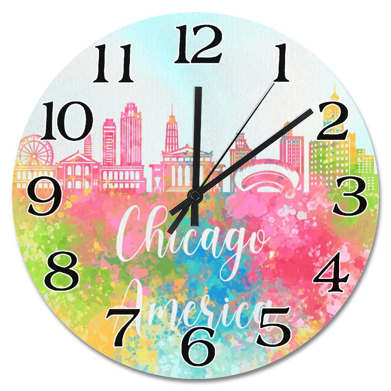 Horloge murale Chicago skyline moderne fonctionnant a piles pour deco chambre
