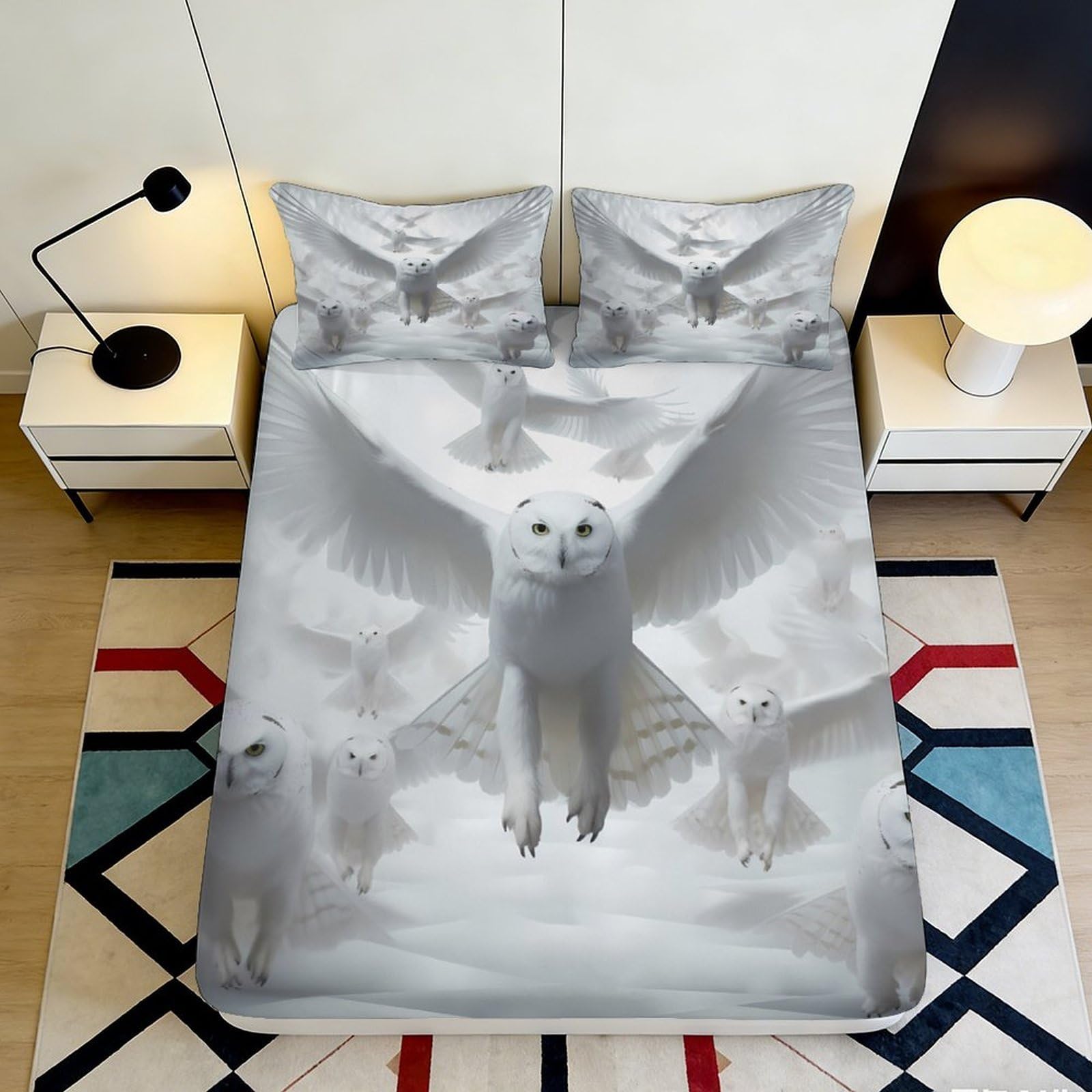 3D Printed owl Fitted Sheet, Microfiber soft touch, wrinkle resistant, home decor, anti-slip, bed cover for apartment bedding, easy care, bedroom, guest room, 116 90x200x25cm