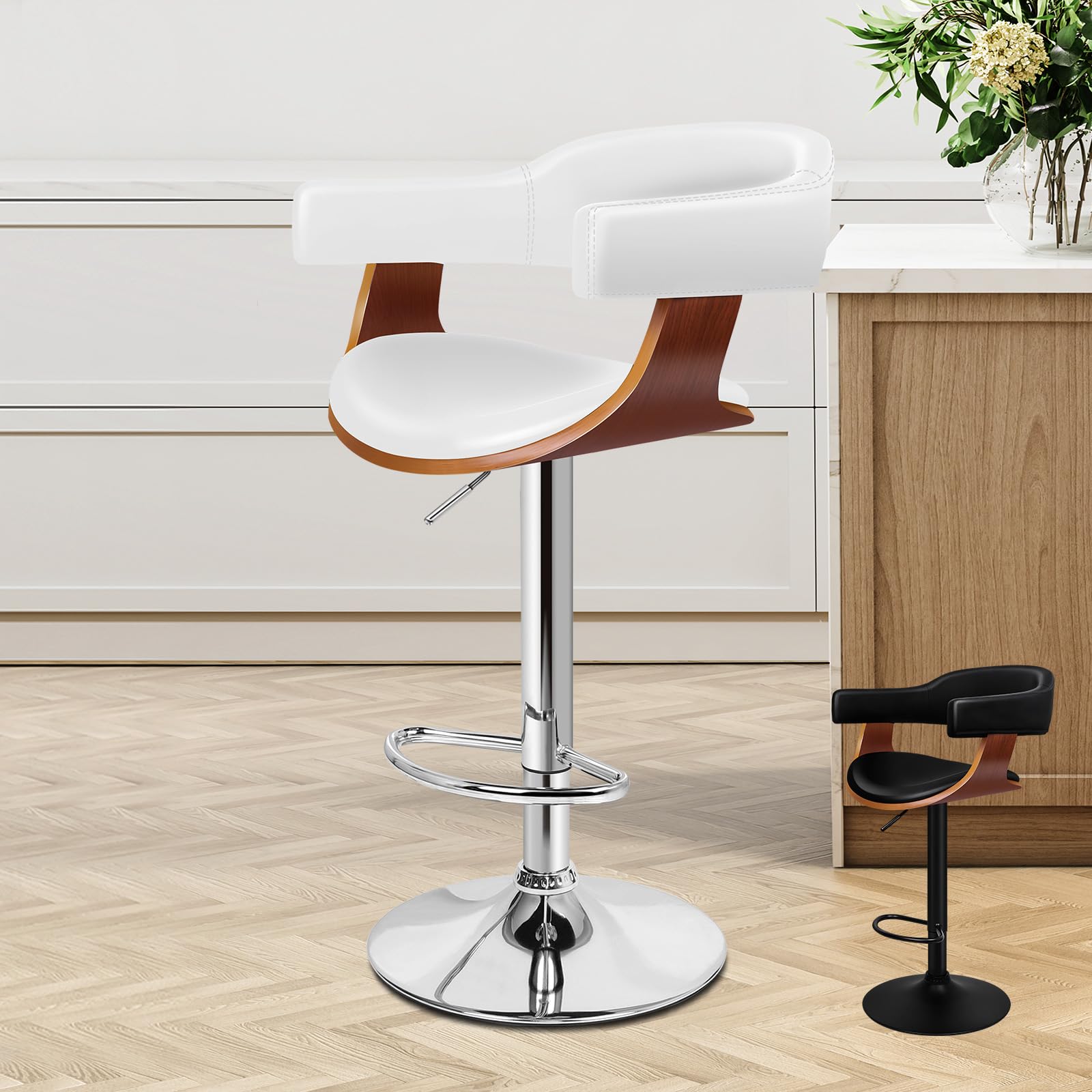 ALFORDSON Height Adjustable 360° Swivel Bar Stools with Armrest, White