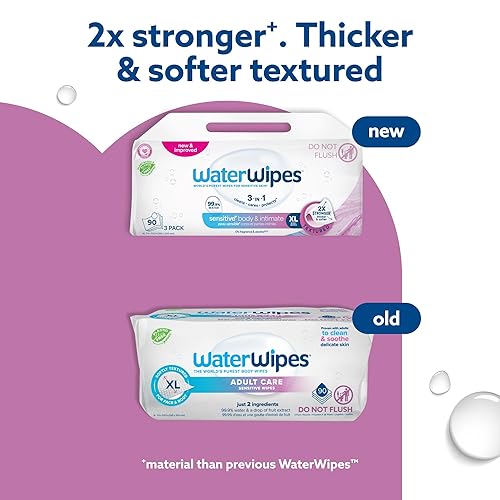 Miniatura 3 de WaterWipes Sensitive+ Toallitas húmedas para el cuerpo y las íntimas, 3 en 1, limpia, cuida, protege, 99.9% de agua, sin perfume e hipoalergénicas,