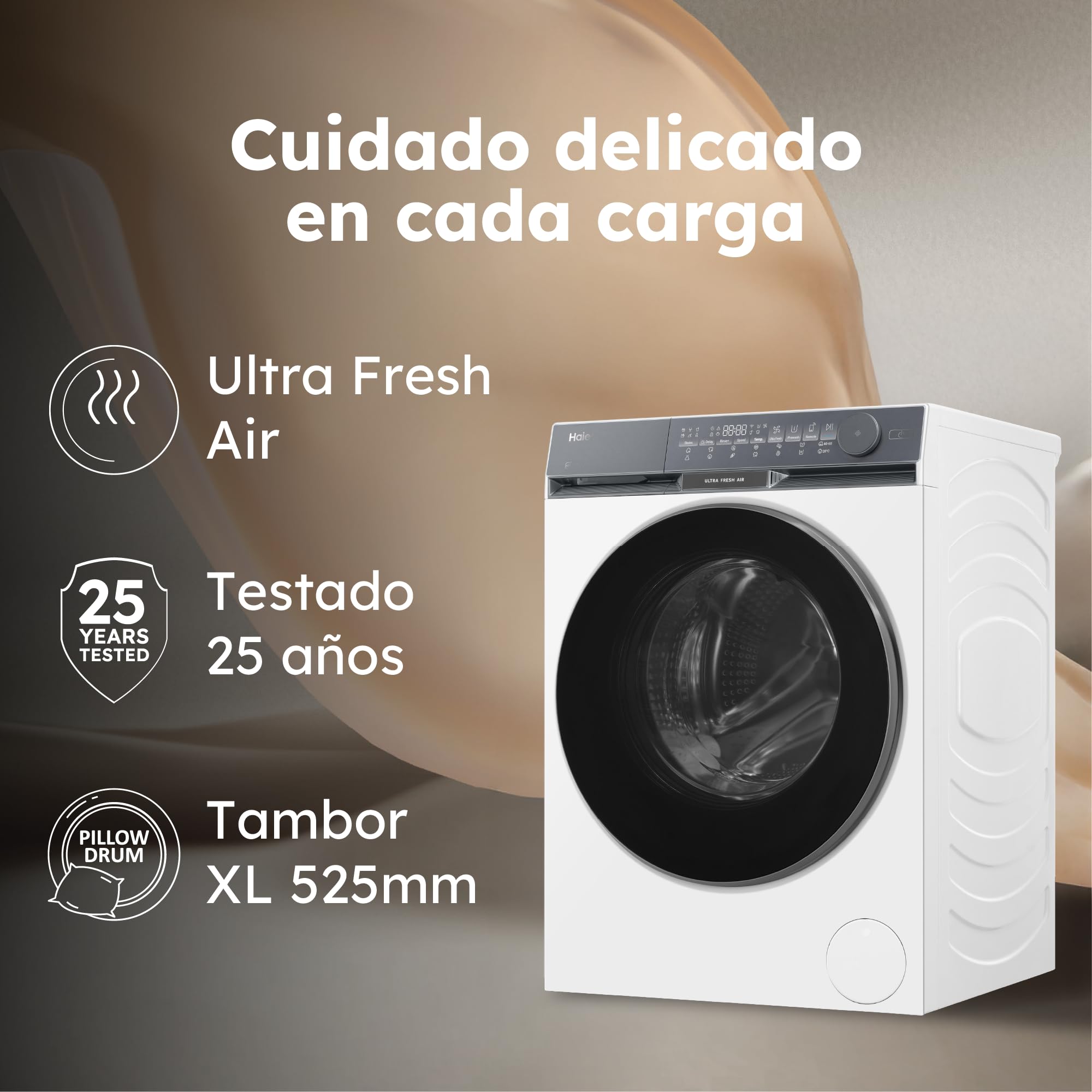 Haier X9 Series HW90-B14387U1-IB Lavadora Carga Frontal 9KG, Clase A -35%, Función Vapor, Motor Direct Motion, Display Digital, 1400RPM, Ultra Fresh Air, Libre Instalación, 14Programas, Blanco
