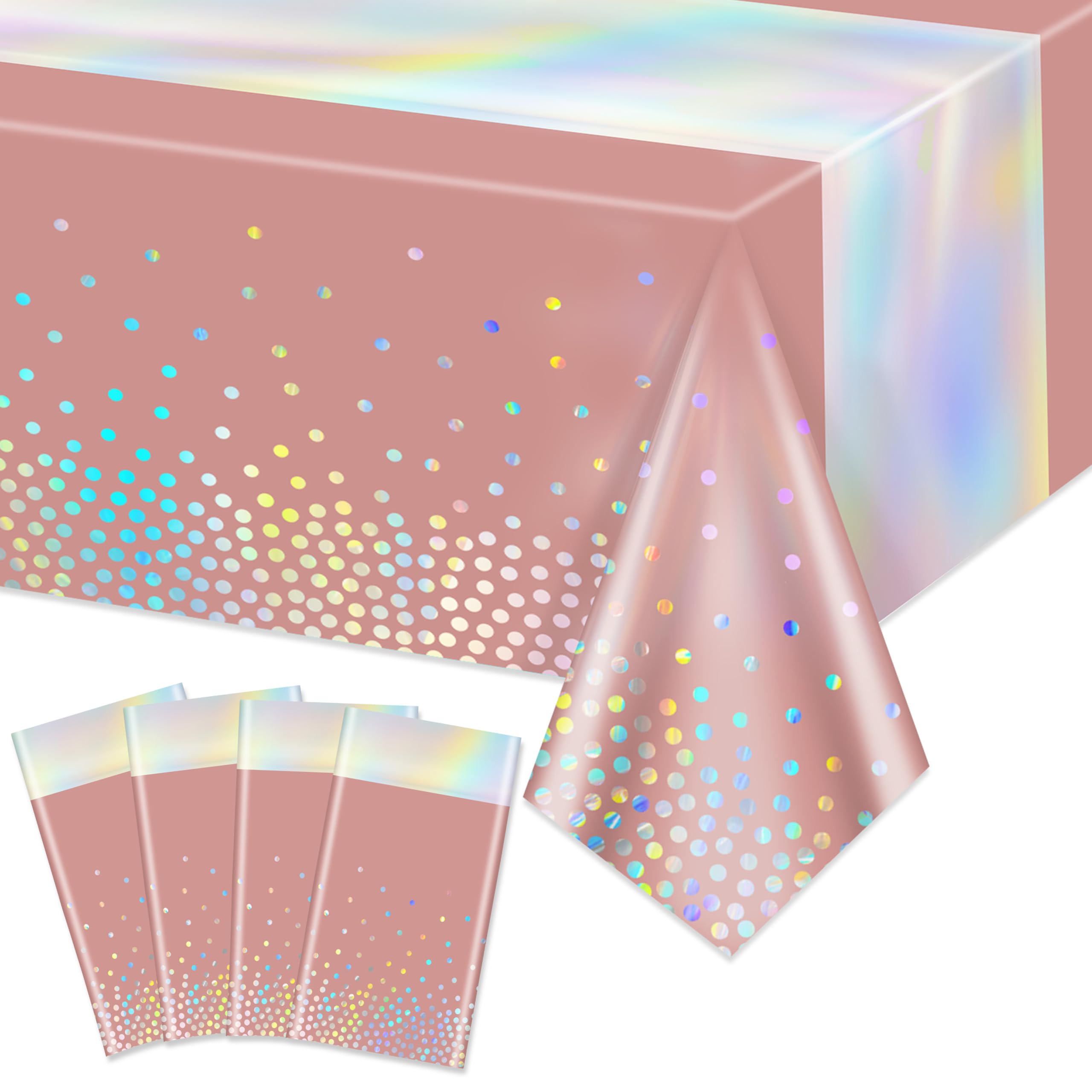 4 Pack Iridescent White and Rose Gold Tablecloths, Wedding Decoration — image 1