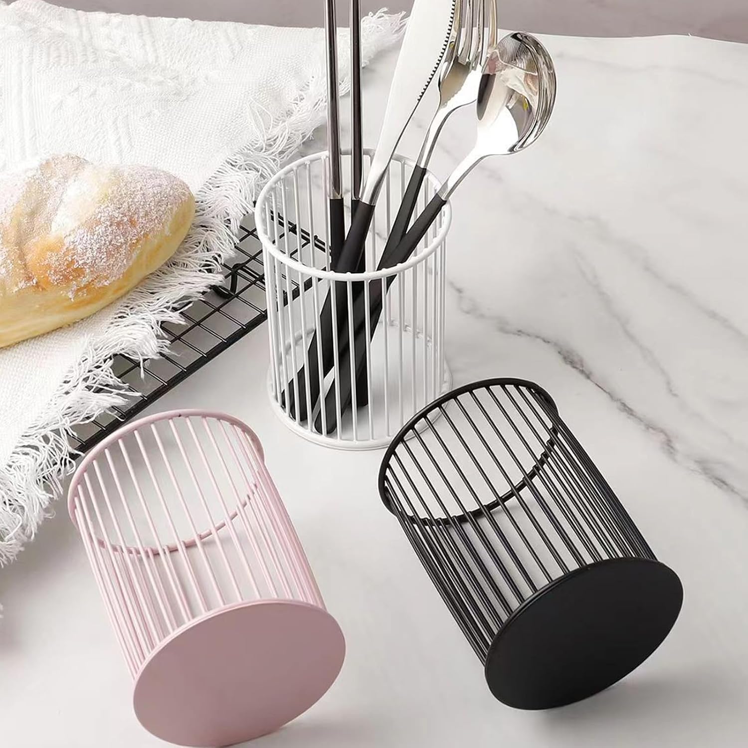 Metal Pen Holder Cup for Desk Makeup Brushes Pencil Holders Home Office Organizer White image 5