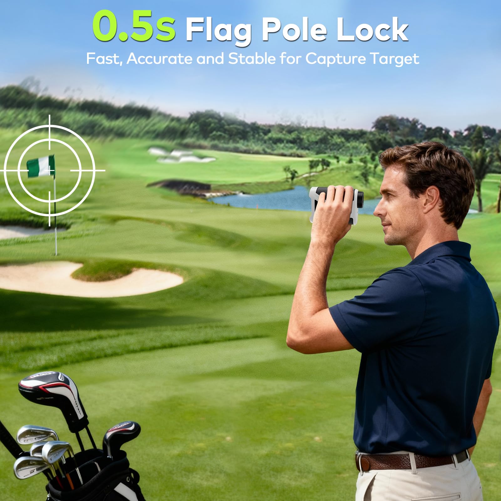 Golf-Entfernungsmesser mit Neigungsschalter, 1200 Yards ±0,5 Yards hohe Präzision, magnetische Halterung, Vibrations-Flaggenverriegelung, USB-C-aufladbar und IP54 wetterfest