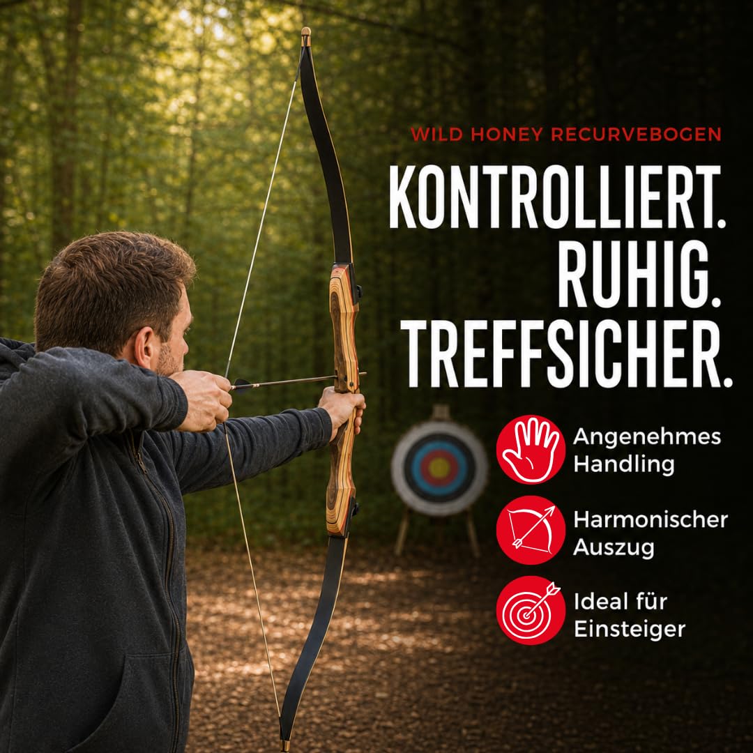 Wild Honey, Take Down, Recurvebogen, toller Einsteigerbogen | Anfängerbogen für Erwachsene und Jugendliche im Bogensport, Bogenschießen, Pfeil und Bogen