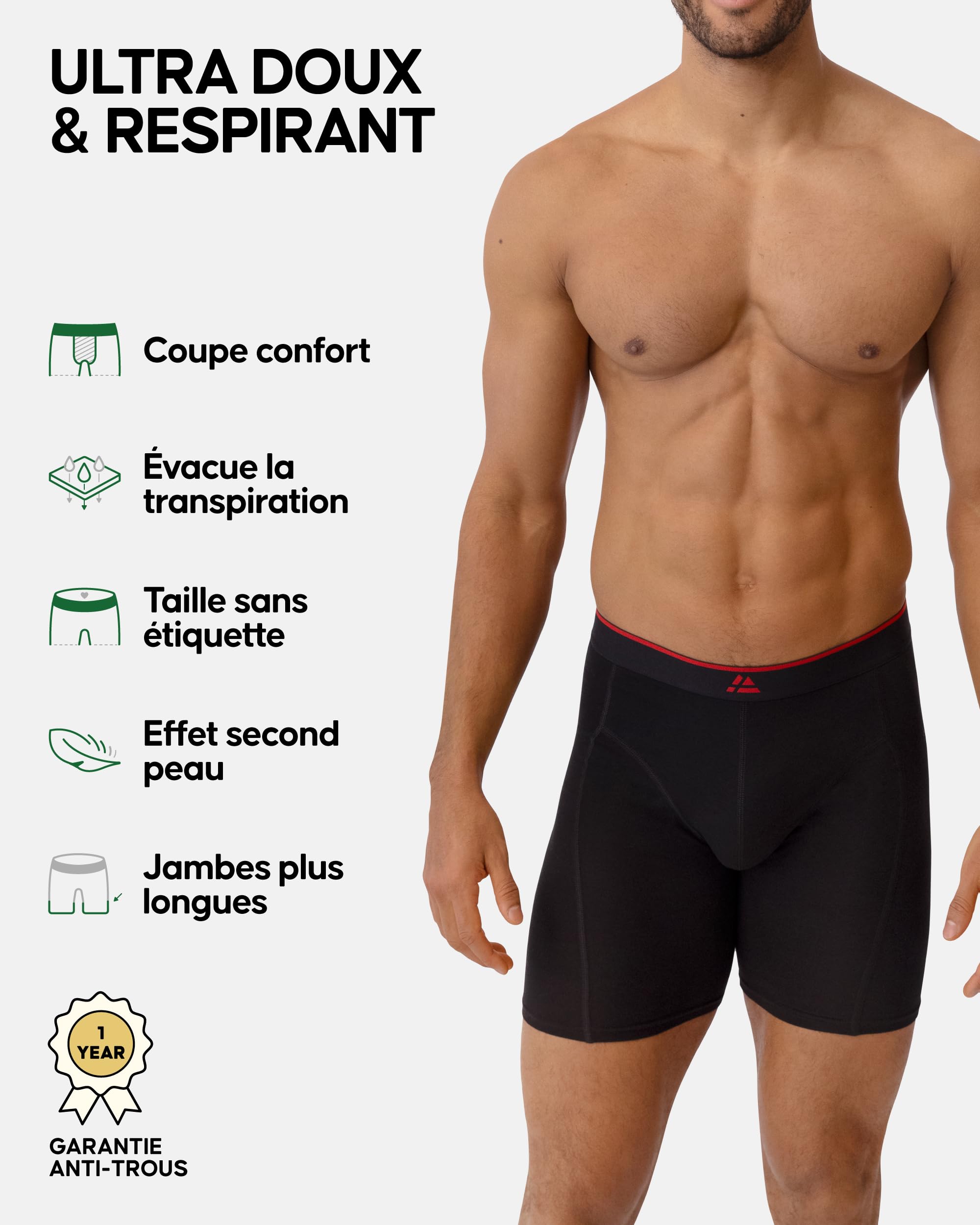 DANISH ENDURANCE Boxers Longs Hommes en Bambou, Respirants, Lot de 3 ou 6
