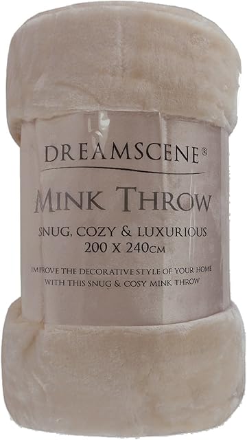Dreamscene Luxury Faux Fur Fleece Throw Over Sofa Bed Soft Warm Blanket, Mink, 125 x 150cm