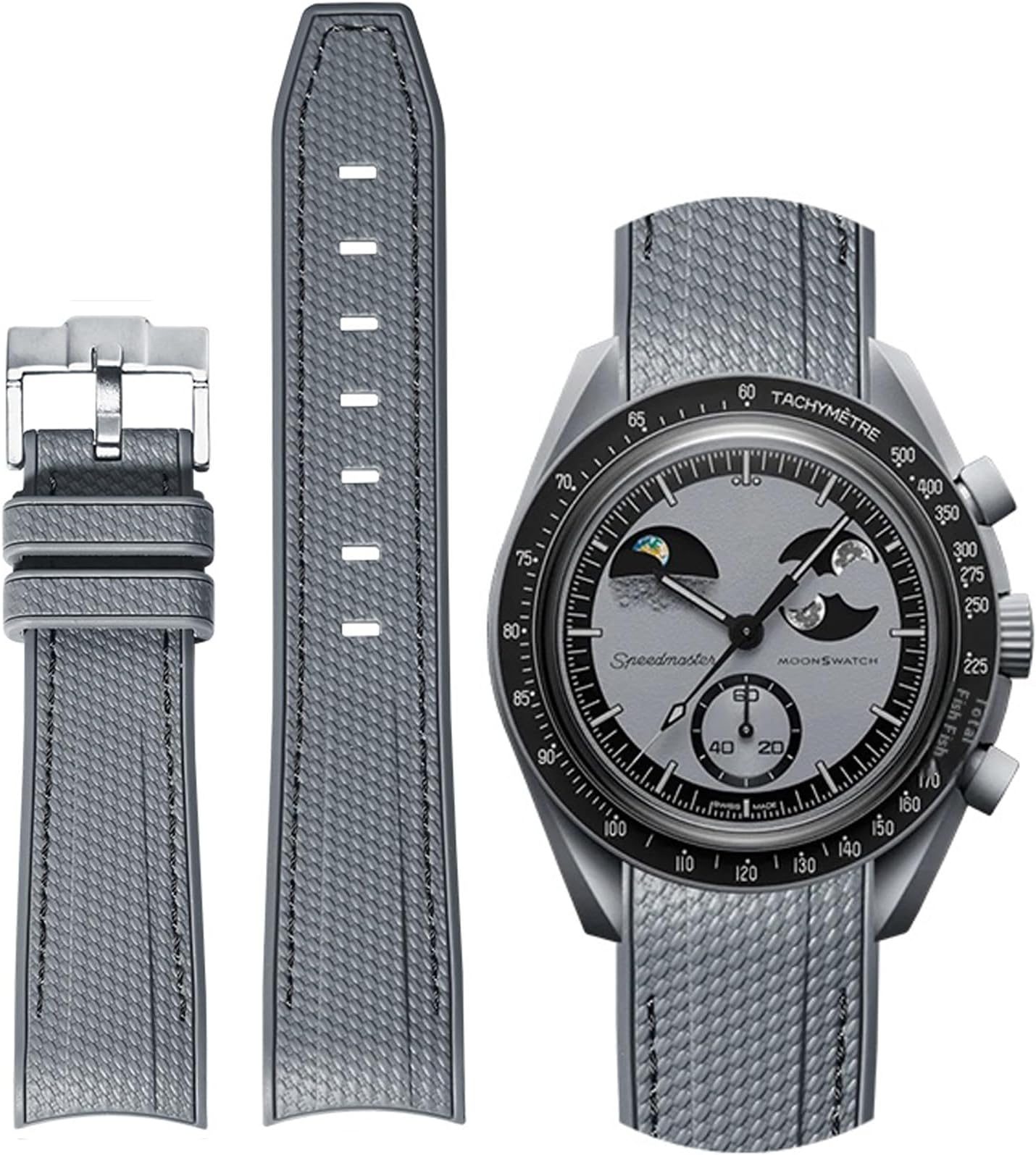 Bands for Moonswatch Watch,Curved SIlicone Strap Compatible with Omega X Swatch 20mm Watch,Swatch Omega Moonswatch Speedmaster Replacement No Gap Strap Men Women