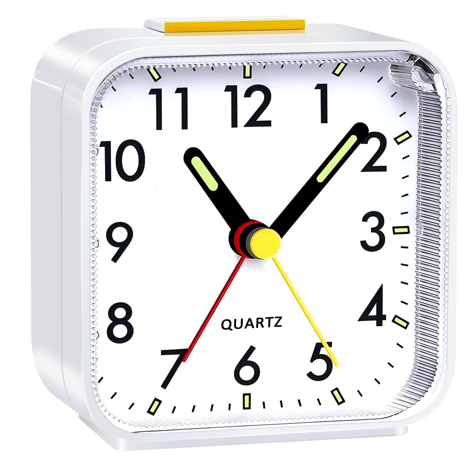 Alarm Clock, Silent Alarm Clocks Bedside Non Ticking Night Light Snooze Battery Powered Loud Alarm for Heavy Sleepers, Portable Small Travel Clock Table Clock for Bedrooms Office Dormitory(White)