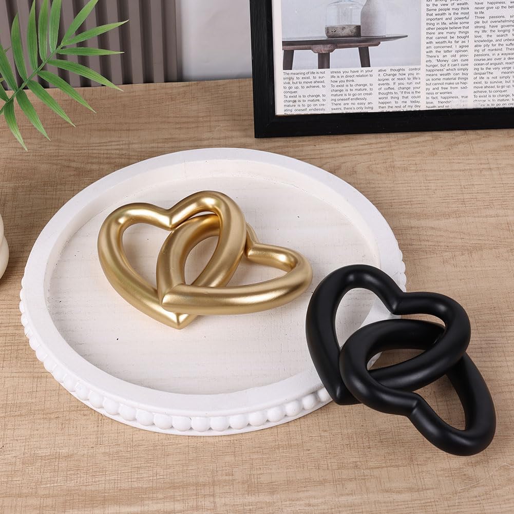 Gold Heart Sculpture Decor - Resin Matte Heart Chain Link Décor Statue for Couple Gifts, Wedding, Anniversary, or Valentine’s Day - Shelf, Mantel, TV Stand, Bedroom, or Coffee Table Decor