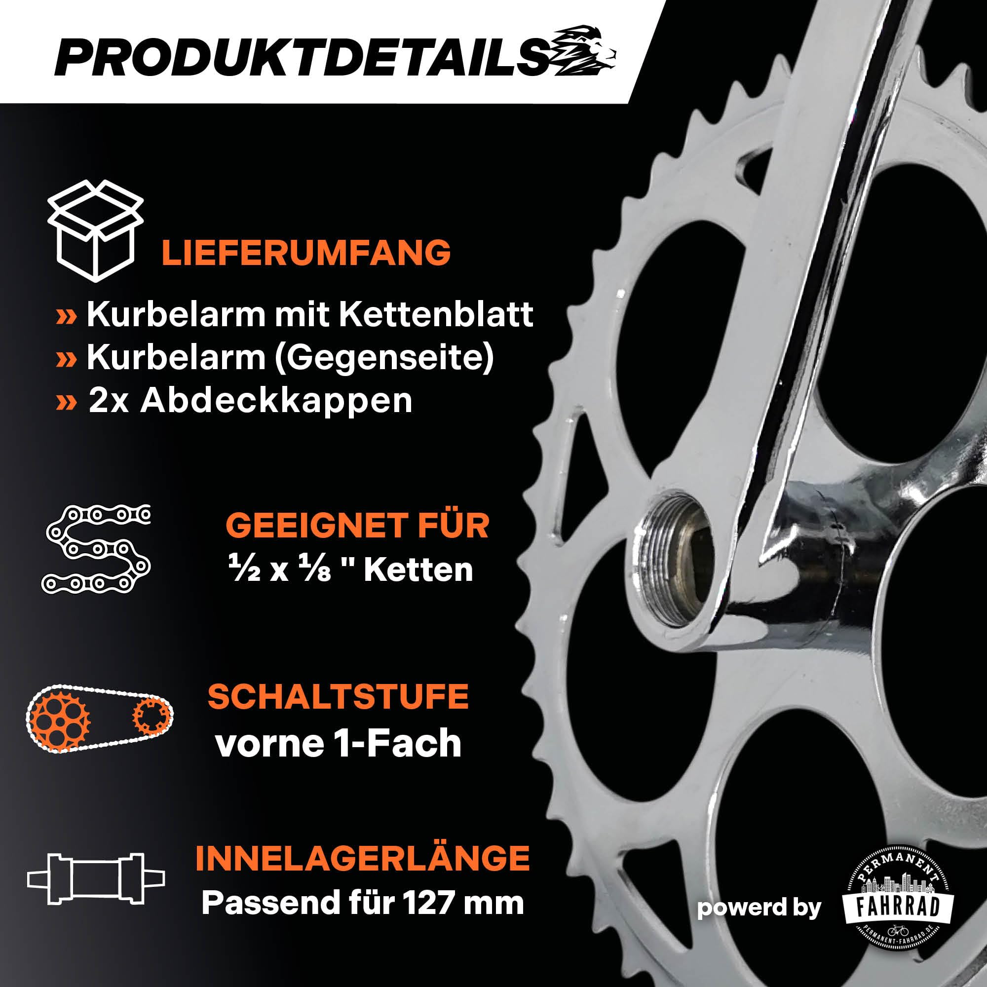 1-fach Fahrrad Kurbel verstärkter Stahl Crank Set Vierkant Kurbelgarnitur 170 mm Kurbelarm für Retro & Vintage Bikes SingleSpeed Fixed Gear Fahrrad