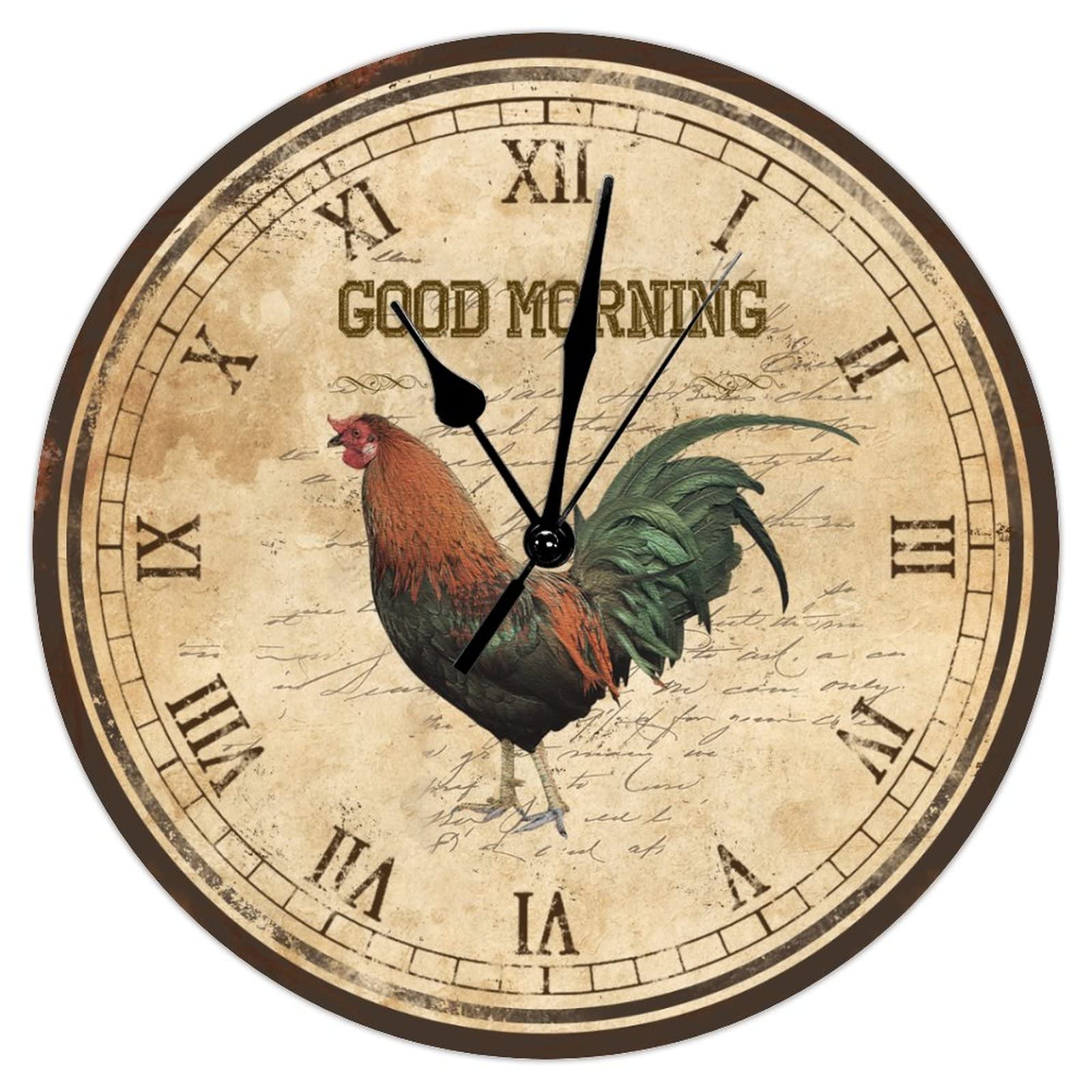 Horloge murale bois coq 38cm grand cadran vintage pour maison et cuisine