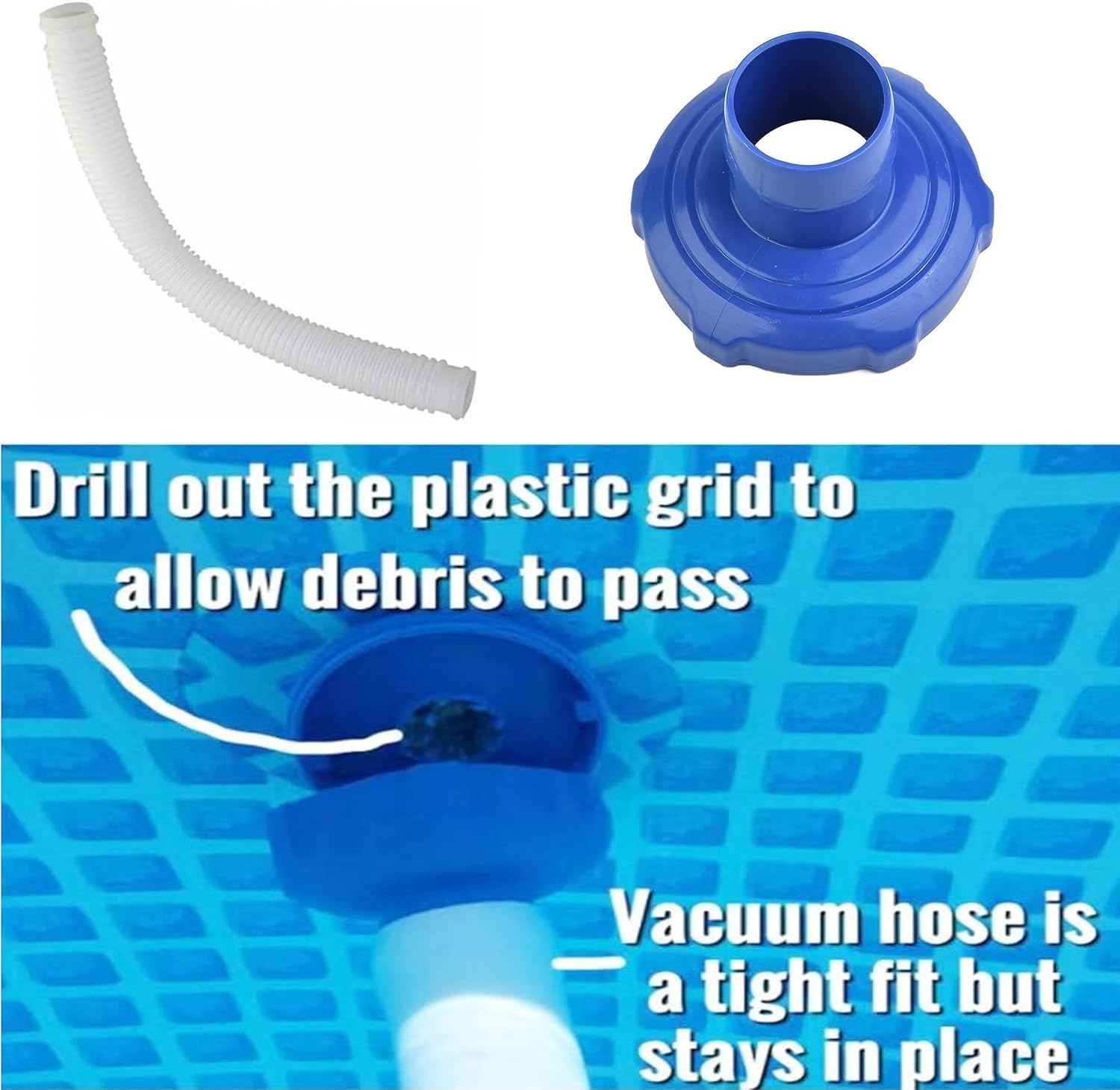 Intex Pool Skimmer Hose Replacement – 1.5” x 40” Flexible Above Ground Pool Skimmer Hose with Adapter for I-ntex 25016, 11238 and Most Above Ground Pool Skimmers – Durable PVC Pool Hose