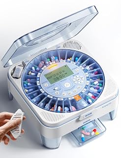 28-Day(1X) Automatic Pill Dispenser – One-Press Daily Dispense (No APP), Easy-to-Use Slide-Door Cup, Sound & Light Alerts, Moisture-Proof Dual Desiccants, Large Compartments for Tablets & Capsules - Amazon product rated Grade B