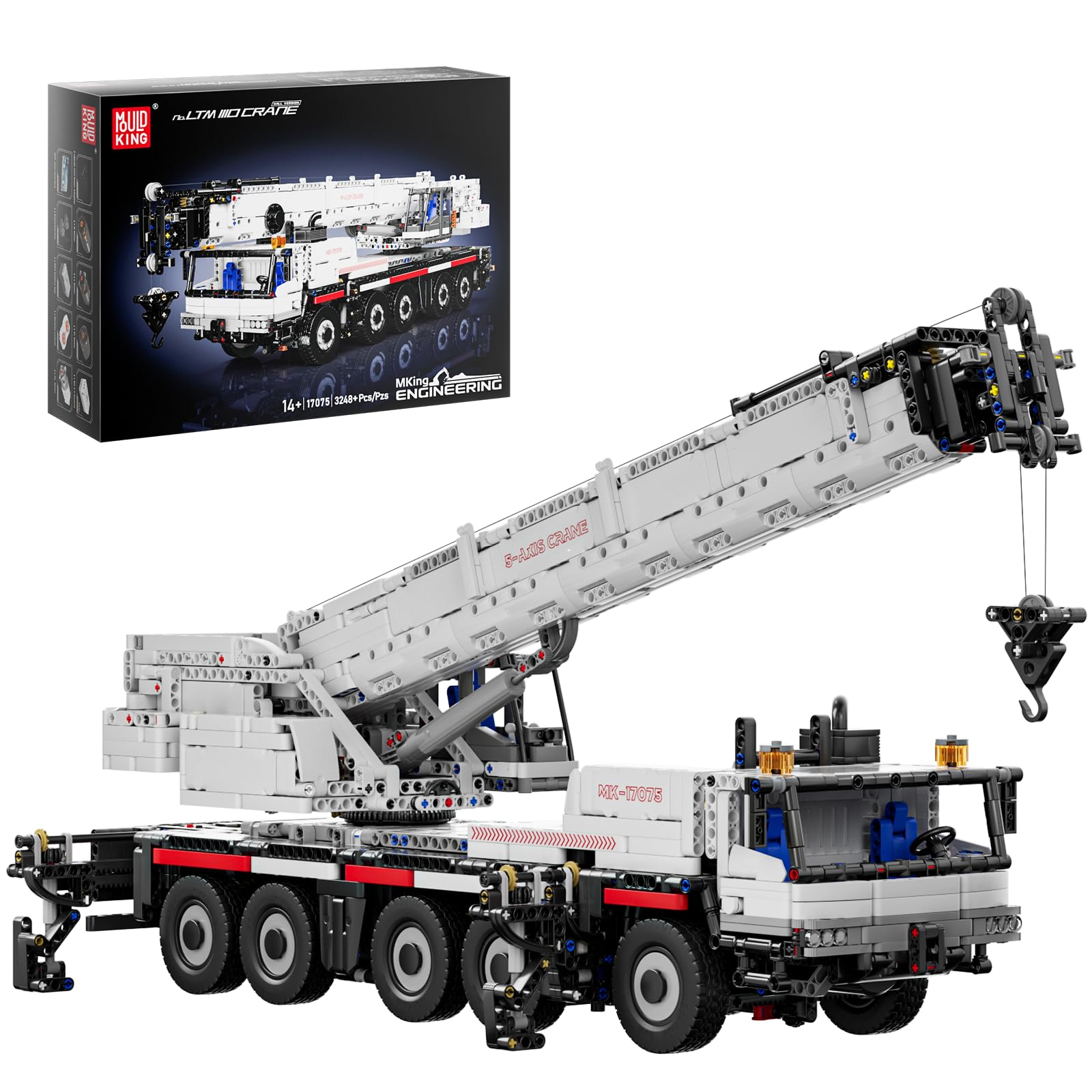 Mould King 17075 Technik Ferngesteuert Kran LKW Bausteine Spielzeug LTM 1110 Schwerlastkran Kranwagen Klemmbausteine mit Motoren Für Erwachsene Ab 14 Jahren (3248 Teile)