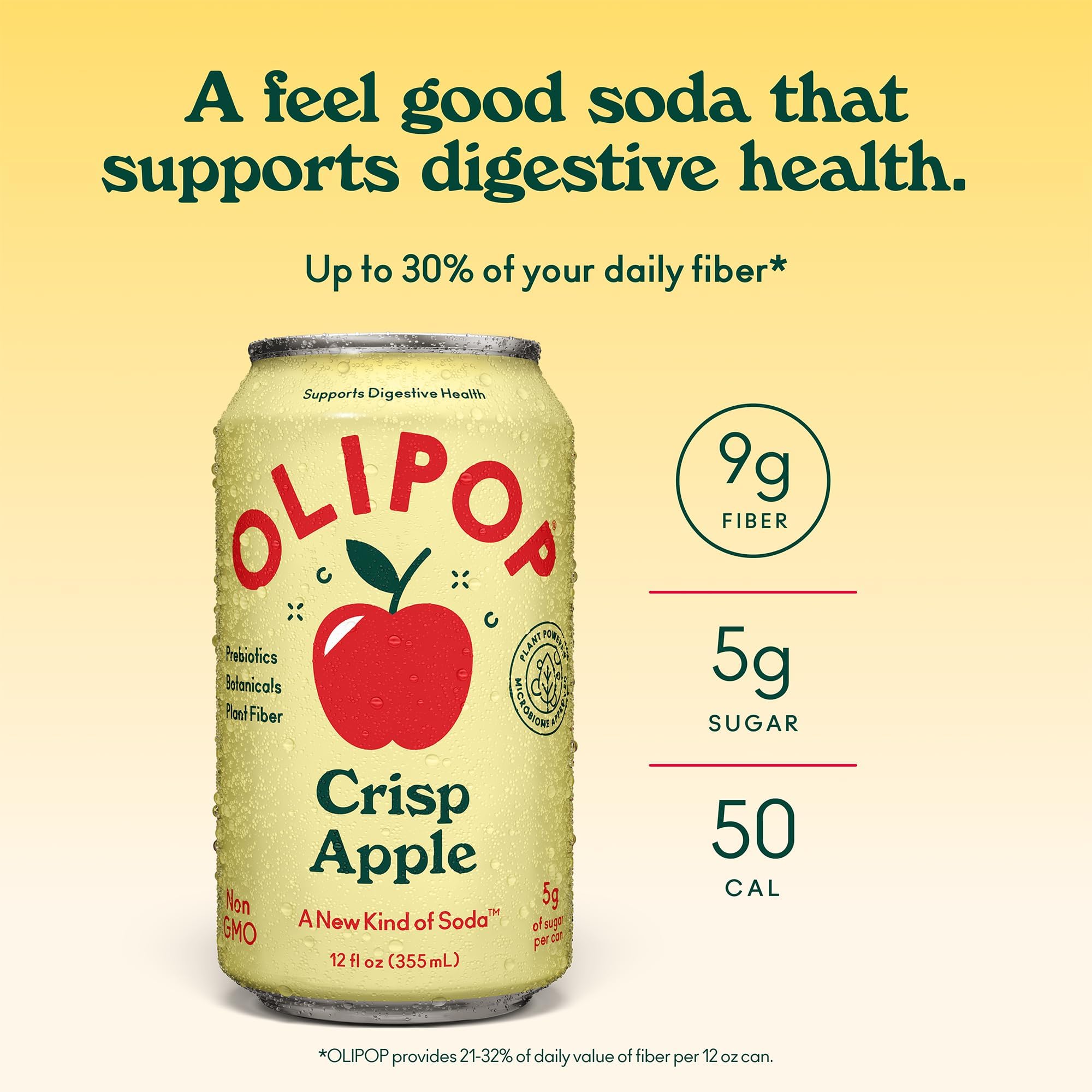 OLIPOP Prebiotic Soda Pop, Crisp Apple, Prebiotics, Botanicals