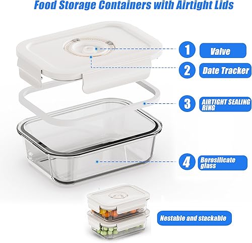 Miniatura 5 de 17 recipientes de vidrio borosilicato para almacenamiento al vacío de alimentos, sellado al vacío, herméticos, almacenamiento de cocina en despensa,