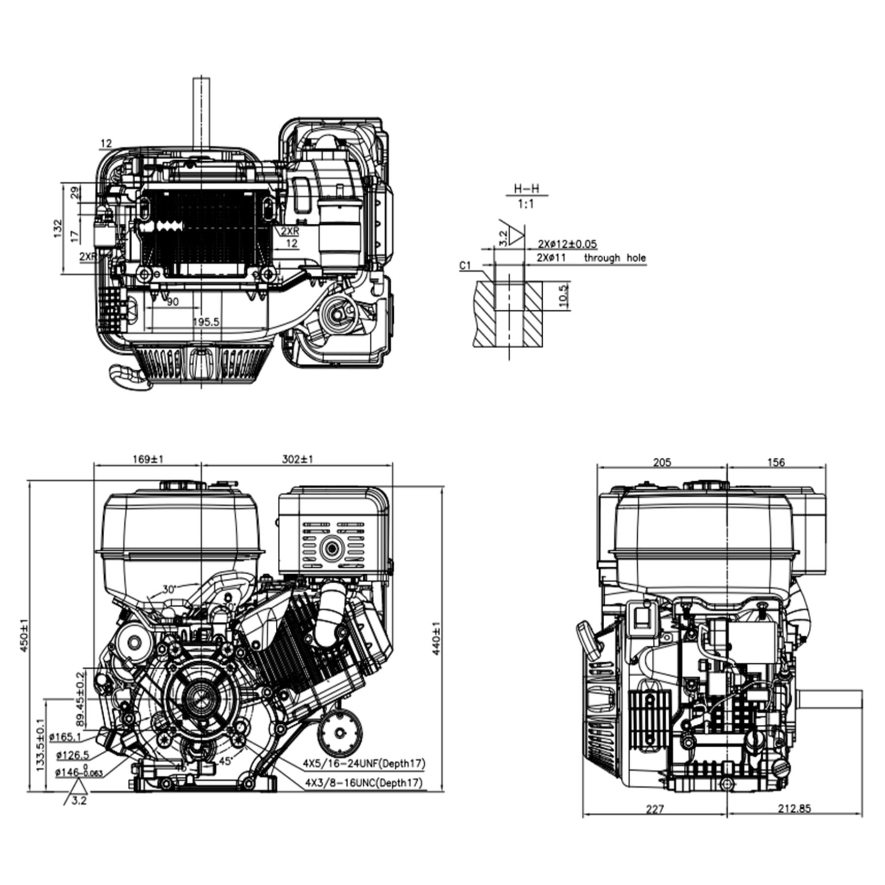 Loncin LC192F Moteur à essence 18 CV 459 cm³ Moteur de rechange, plaque vibrante, moteur à kart, moteur à essieu unique