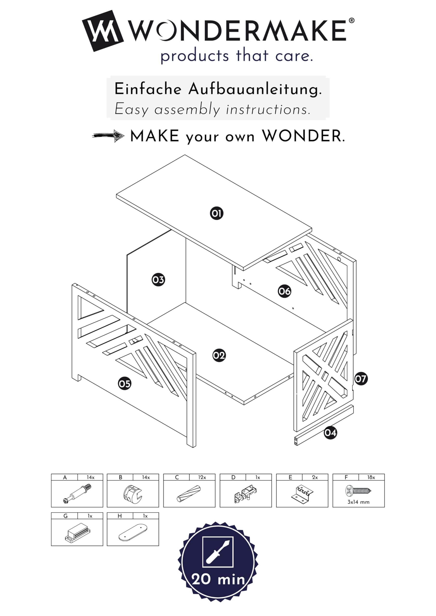 Cage Design pour Chien en Bois pour la Maison Appartement avec Table d'appoint, Caisse pour Chien pour Le Salon intérieur, 90x60 cm Blanc