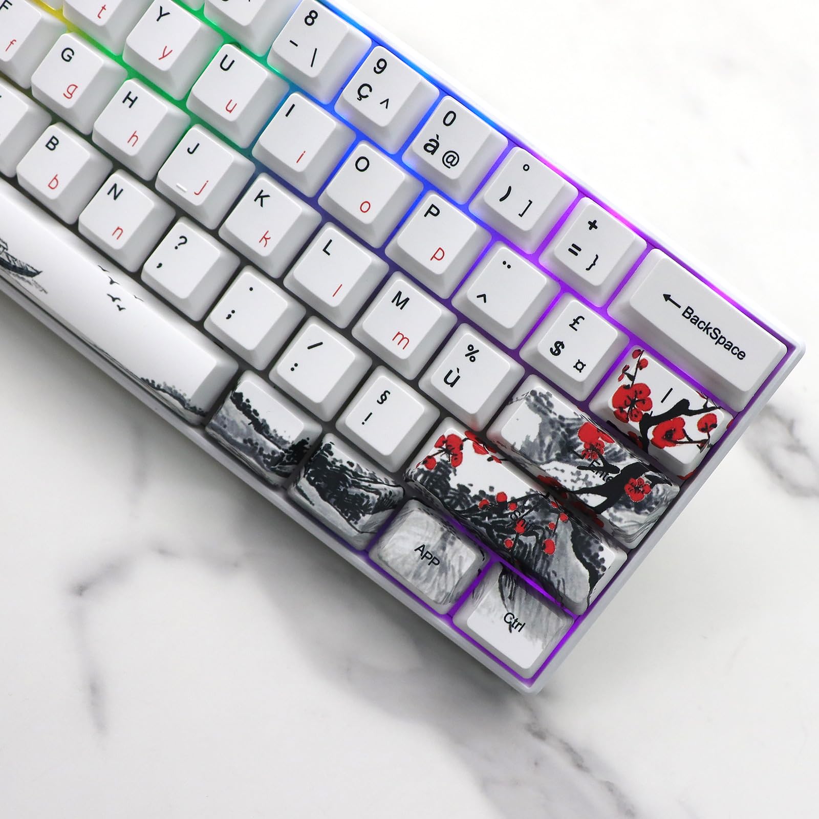 JSJT - Keycaps Plum Blossom 128 touches - Keycaps françaises PBT - Profil OEM - Keycap personnalisé pour 61/68/87/96/104/108 Cherry MX Switches - Clavier mécanique