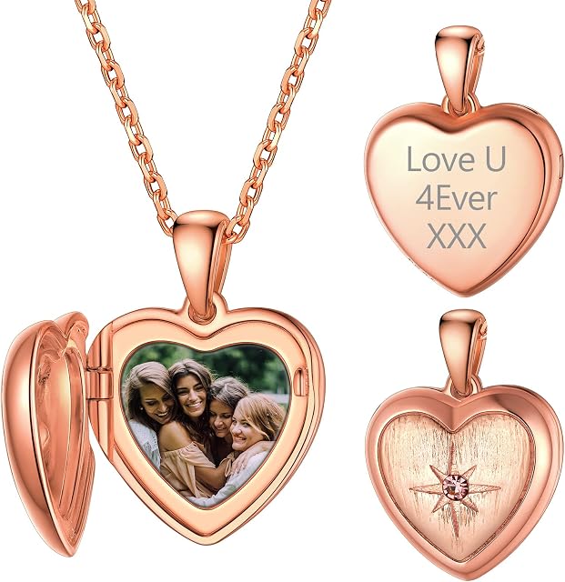 Supcare 925 Sterling Silver Heart Locket Necklaces for Women Girls Angel Wing/Tree of Life/ Sun Rays Personalised Photo & Insciption Engraved Jewellry, 40cm-60cm Length, with Gift Box