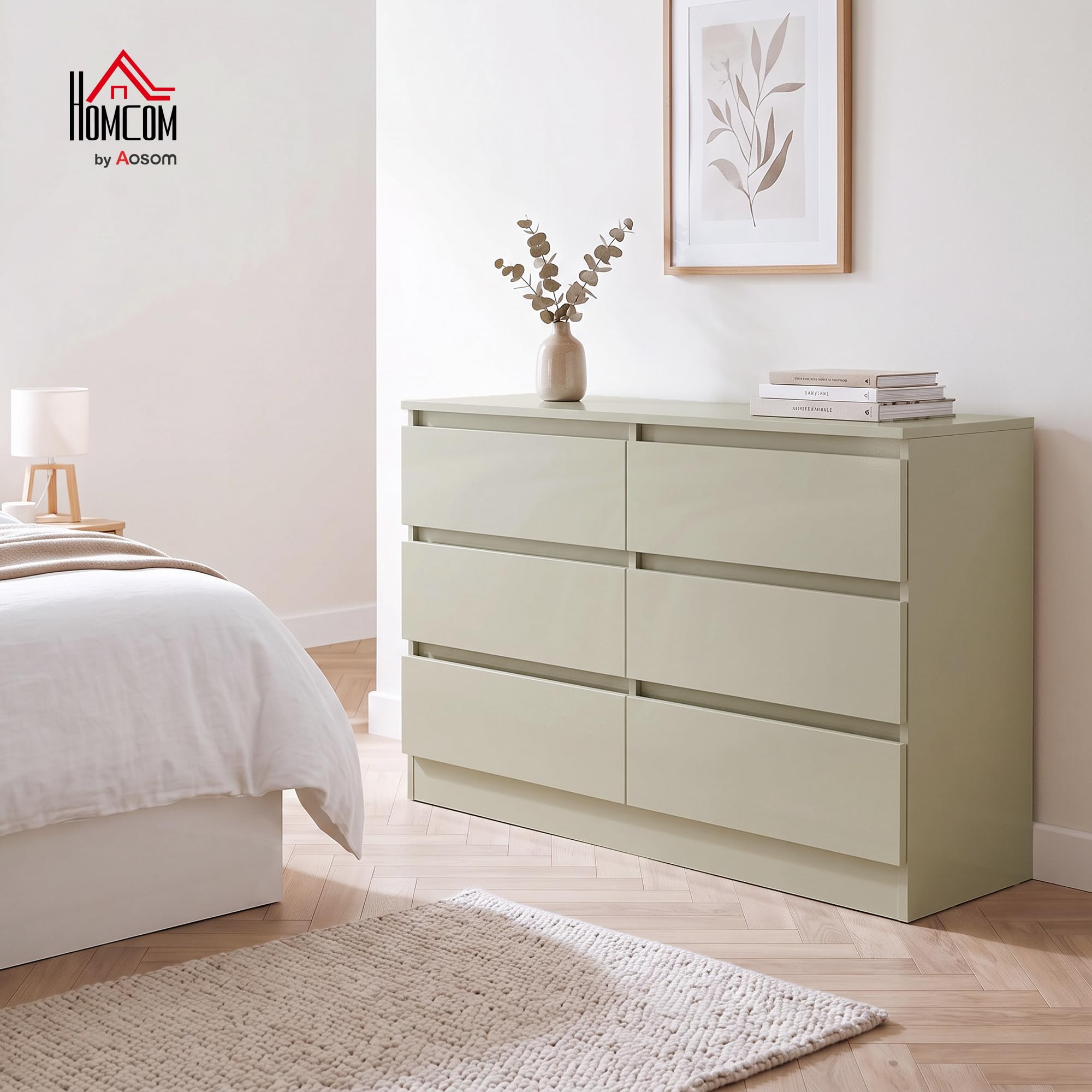 HOMCOM Cómoda de 6 Cajones para Dormitorio 100x35x69 cm Marrón Claro