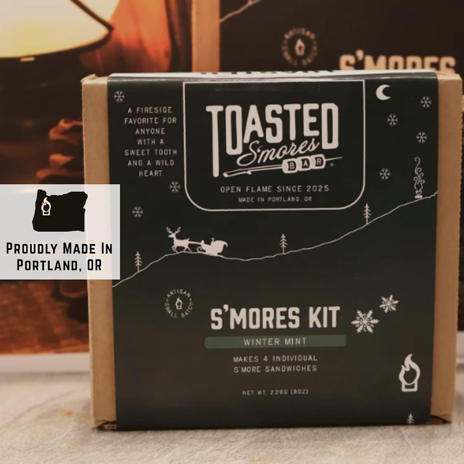 Toasted S'mores Bar Winter Mint Artisan S'mores Kit, Contains Dark Mint Chocolate Squares, Spiced Graham Crackers, and Vanilla Marshmallows, Pack of 4