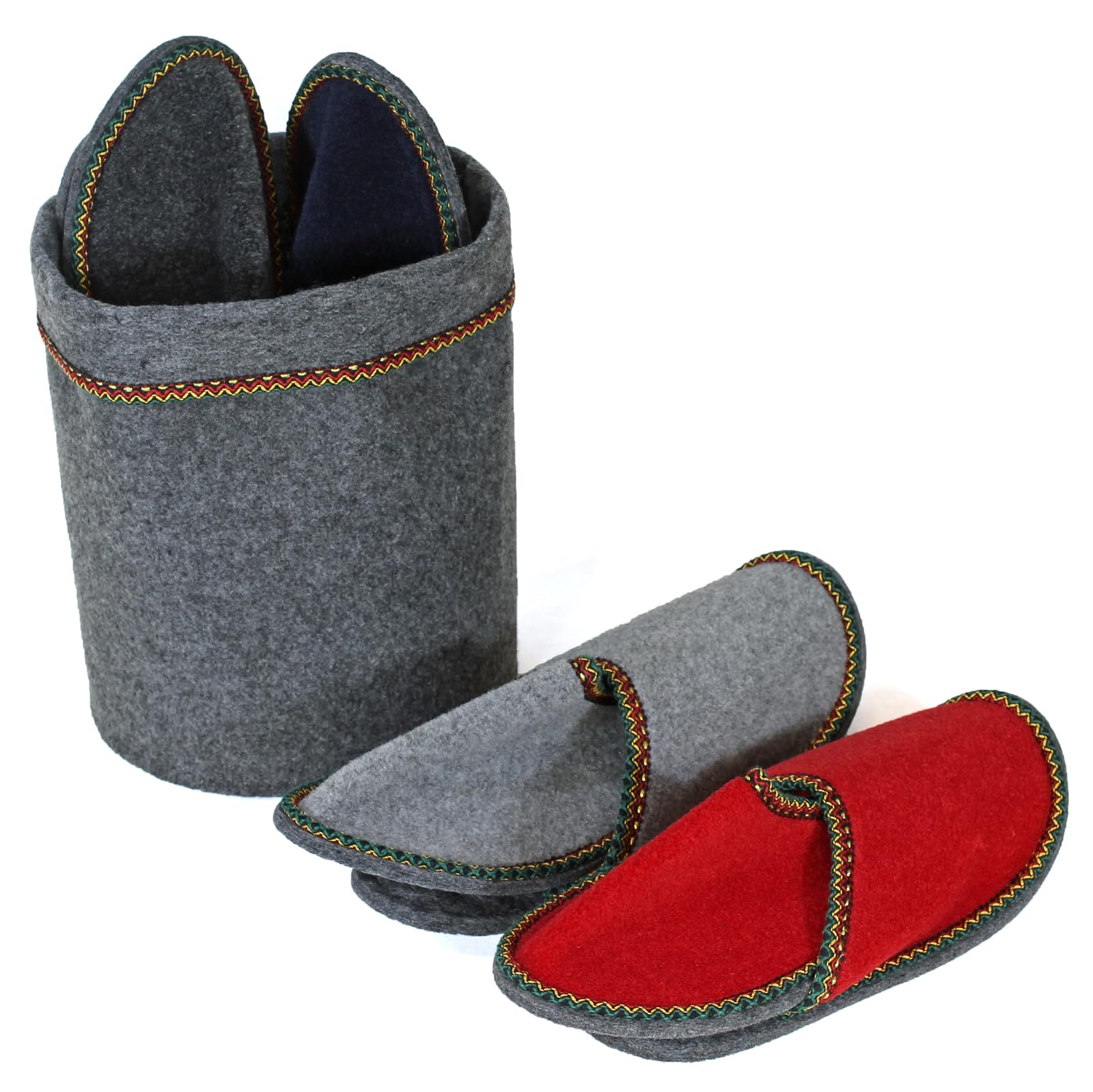 Pantoffelmann Filz Gästepantoffeln Set mit Filzsohle I 4 Paar Faltbare Filzschlappen gemischte Größen & Farben I Pantoffelset im großen Überpantoffel