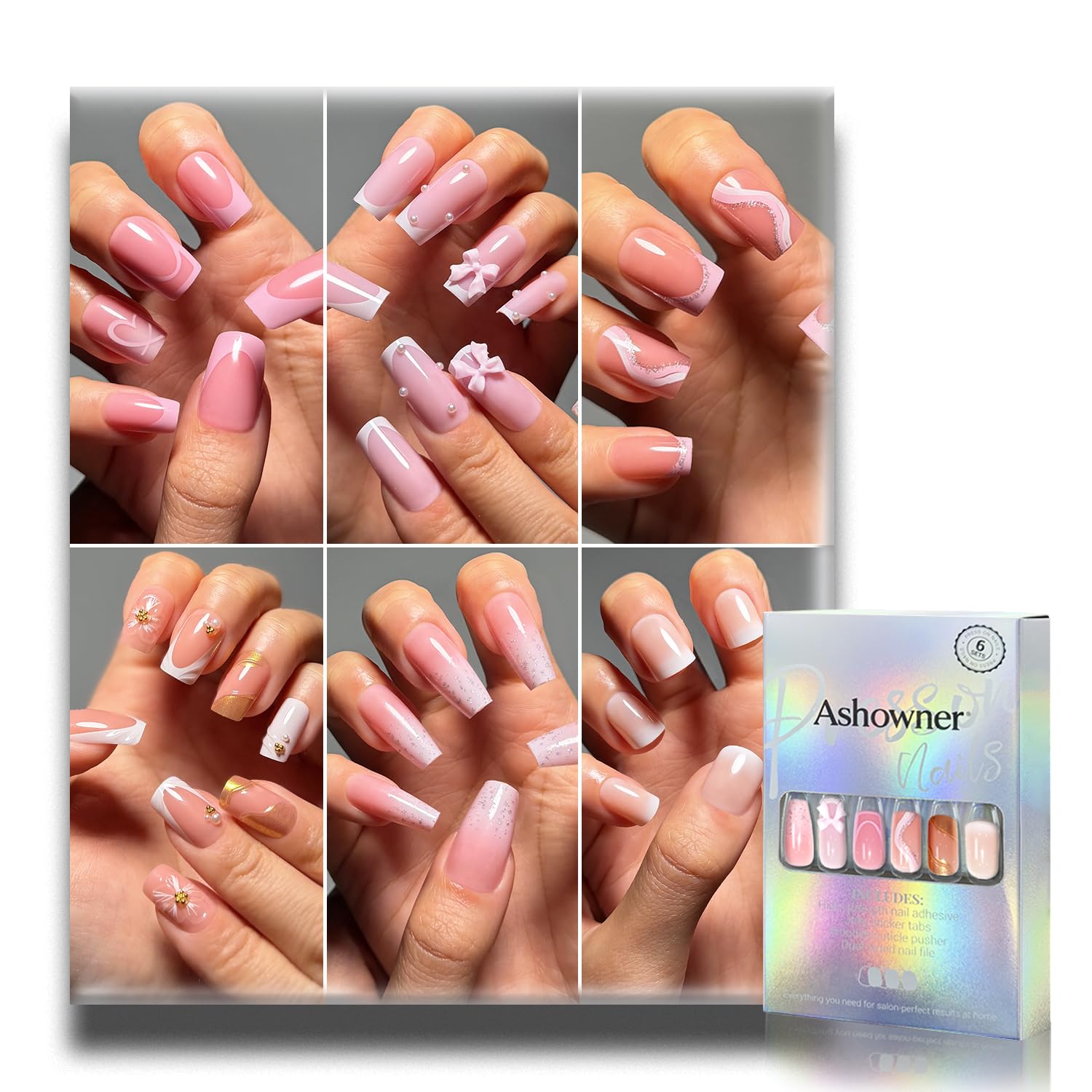 Reusable Press on Nails - 144 Pcs, 6 Styles -13 Reusable Press on Nails - 144 Pcs, 6 Styles -13