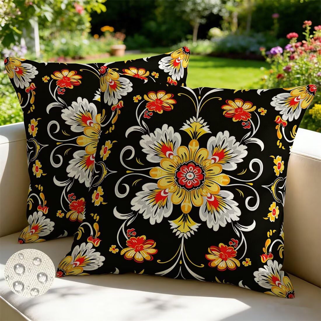 Wangllpgy Vintage Outdoor Cushions 35Cm X 35Cm Set Of 2 Waterproof Cushion Covers Floral Garden Cushions Summer Decorative Pillows Throw Pillow Covers Double-Sided For Outdoor Patio Garden Couch Sofa -Gy457