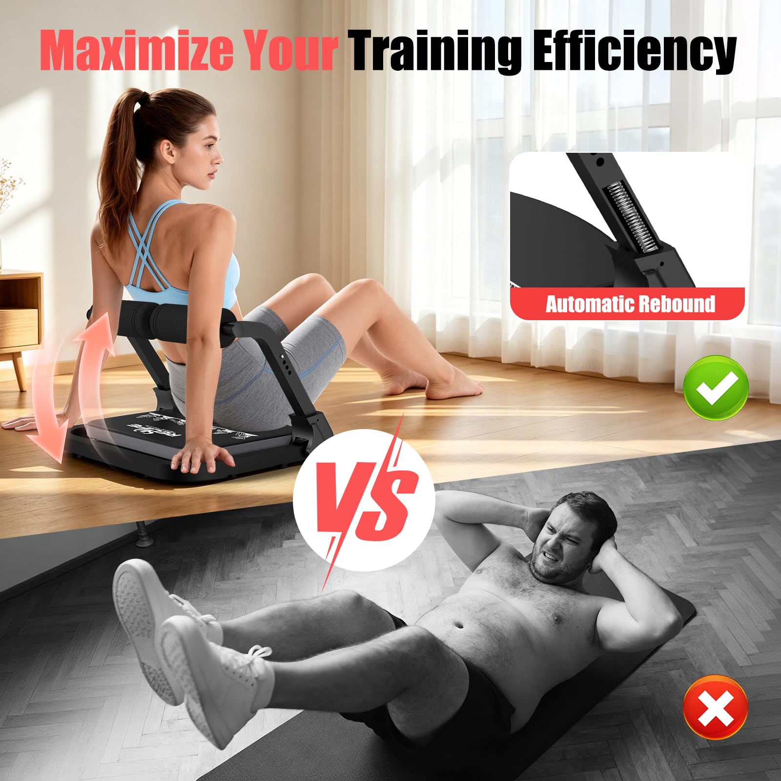 RELIFE REBUILD YOUR LIFE Allenatore per addominali, attrezzo per la casa, pieghevole e 3 livelli di resistenza, addominali, gambe, glutei, addominali