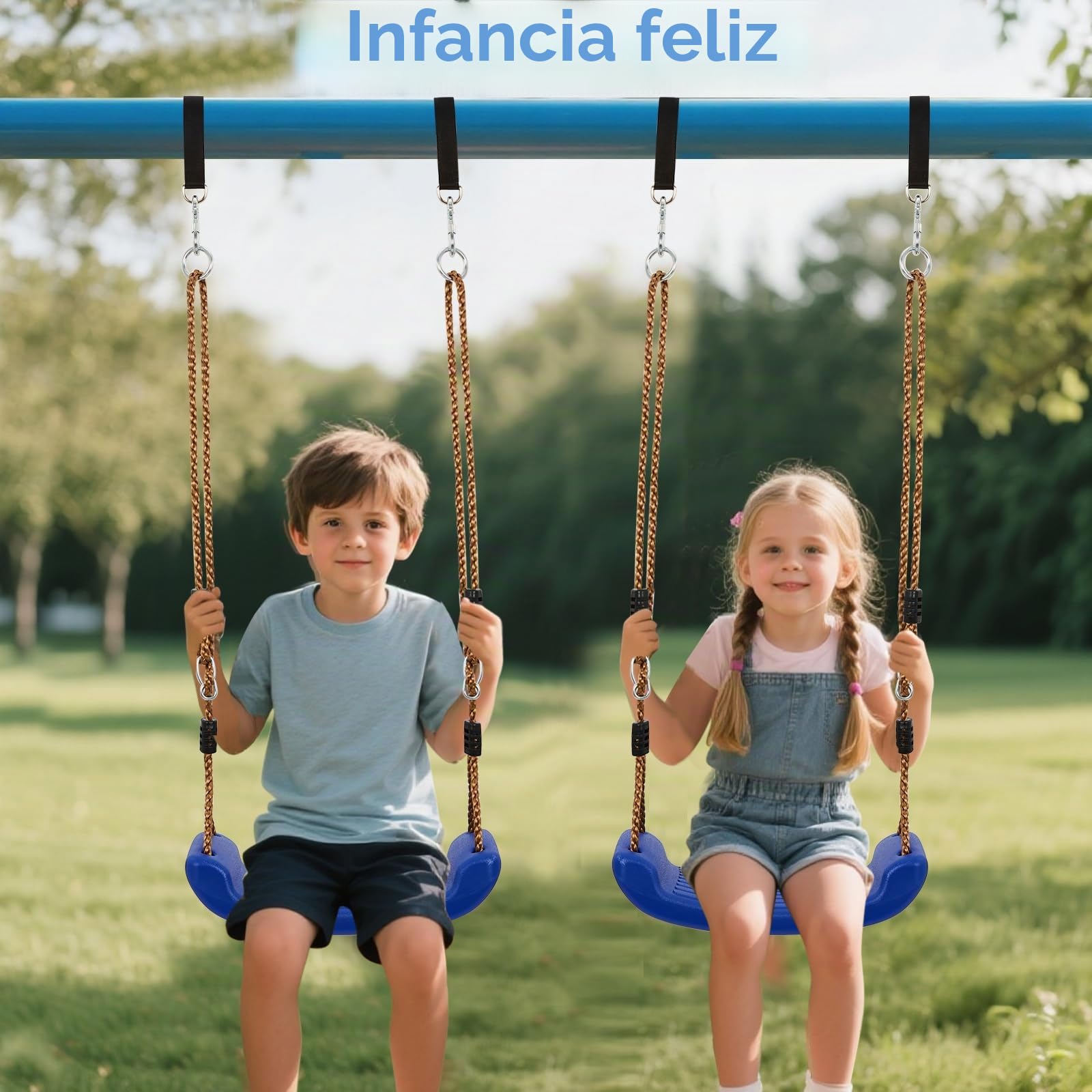 Vdealen Columpio de Exterior, Columpio Infantil Regulable en Altura para el jardín, Accesorios con 2 Correas de Hamaca y 2 mosquetones para Zonas de Juego Infantiles al Aire Libre.