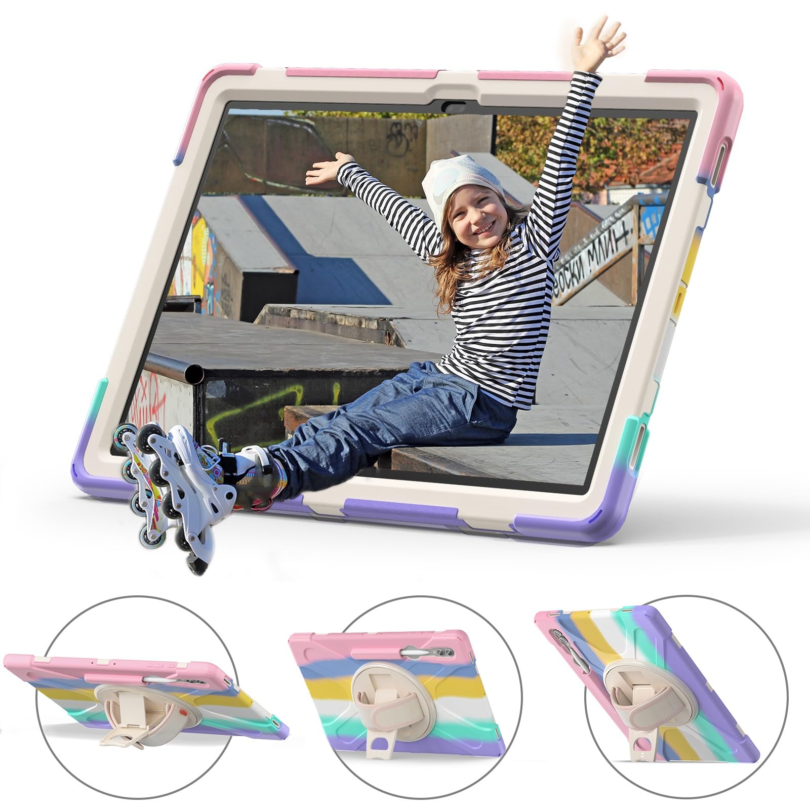 Kompatybilny z etui Samsung Galaxy Tab S8 Ultra 14,6 cala X900/X906B/X906U/X906N (2022), wytrzymałe, odporne na wstrząsy uchwytem długopis, ochronnym paskiem ramię(Pembe)