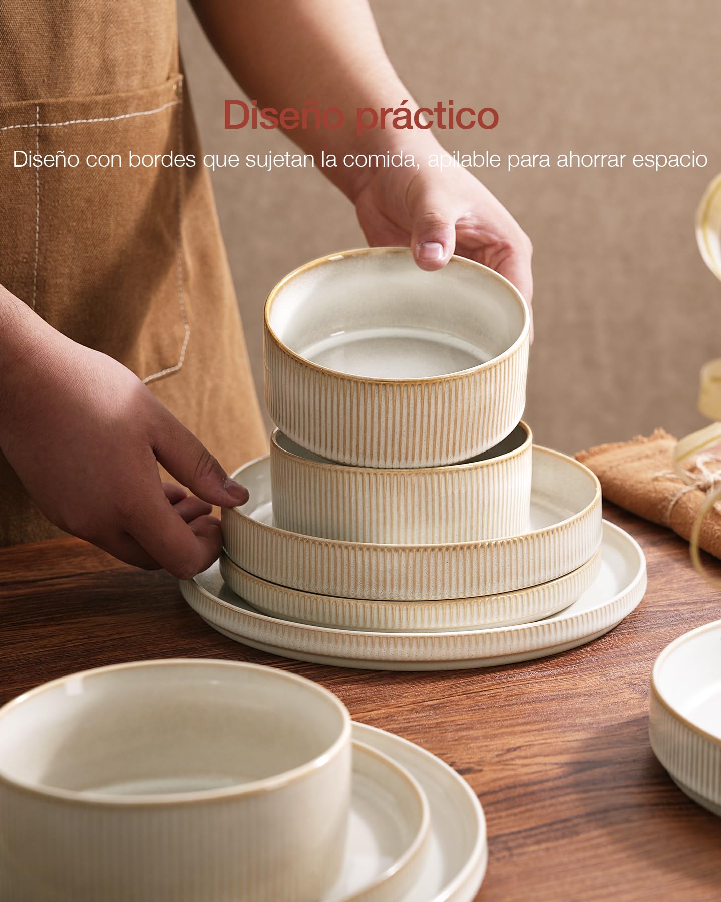 Richmount Star vajilla 18 piezas para 6, platos, blanco cappuccino | La vajilla incluye platos llanos y cuencos, es resistente a rayones y apta para microondas y lavavajillas