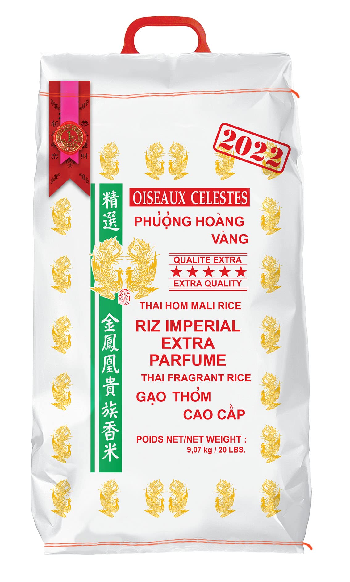 Riz Thai Impérial Extra Parfumé Qualité Premium 2022 Marque Oiseaux Célestes- 9,07kg/sac - Un sachet de chips à la crevette de 75g offert par commande - Expédition depuis France par la Sté Bo Time (1)