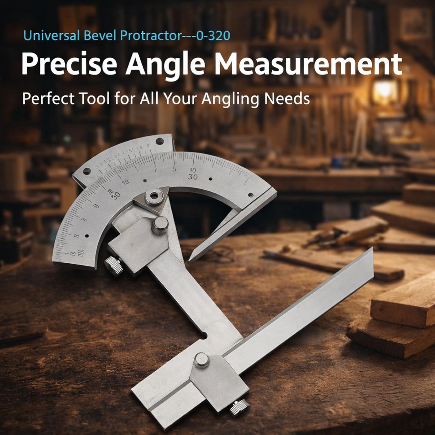 Bevel Protractor Angle Measuring Tool, 0-320° Precision Ruler - 0.02°, Carbon Steel Construction, Digital Protractor Angle Finder Tool