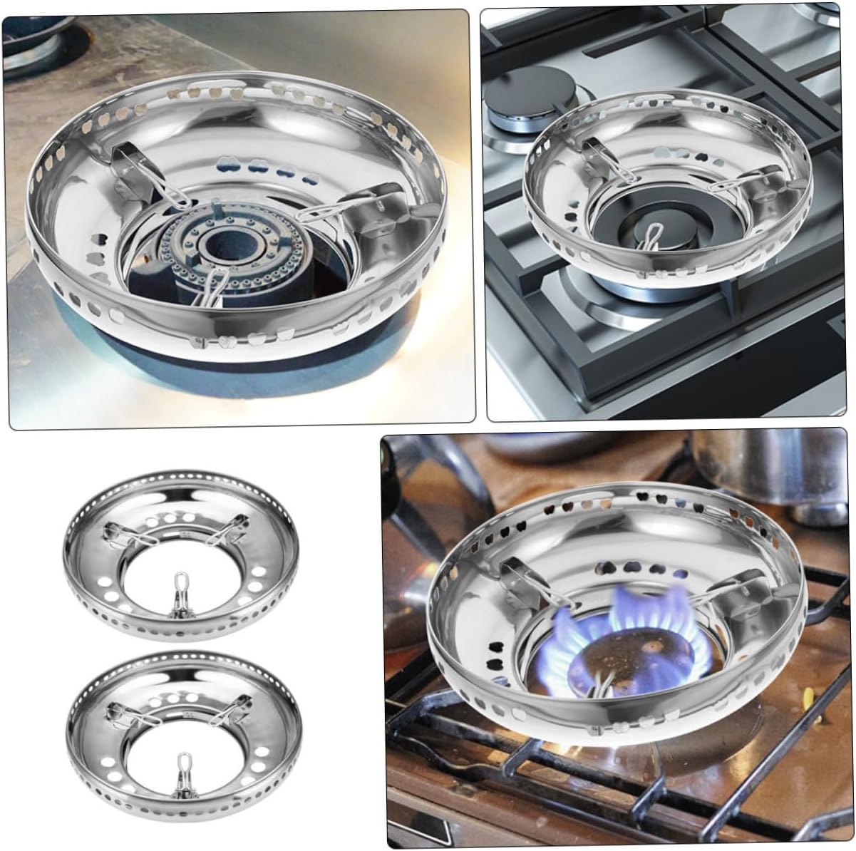 2pcs Wok Stand Durable Stainless Steel Wok Support for Gas Stove Windproof Bracket for Kitchen Cooking High Temperature Resistant Easy Installation