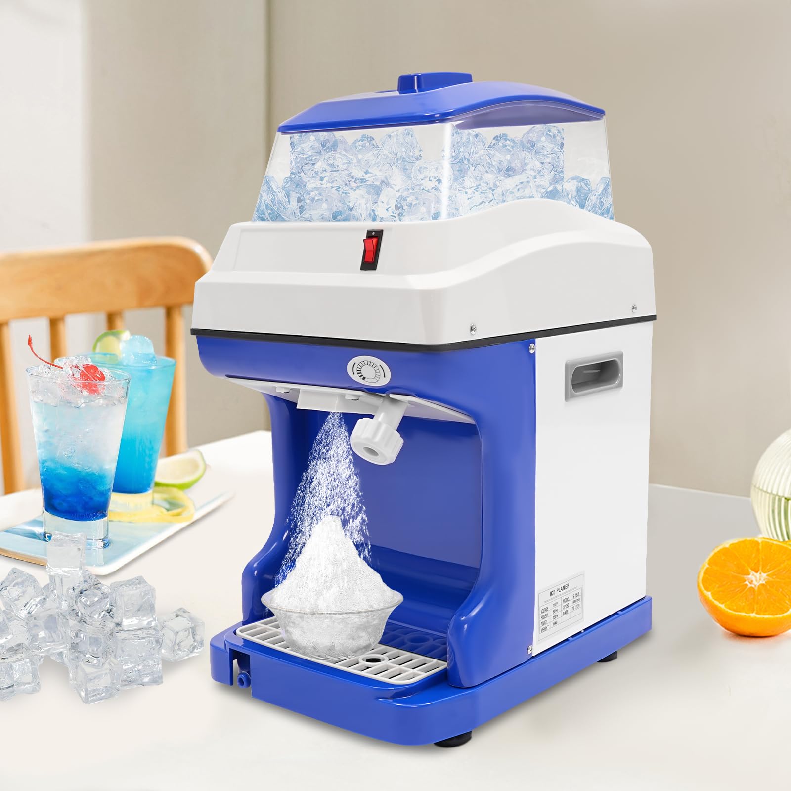 KOLHGNSE Commercial Ice Shaver Machine 5L Large Capacity Electric Ice Crusher Adjustable Thickness for Smoothies, Drinks, Desserts