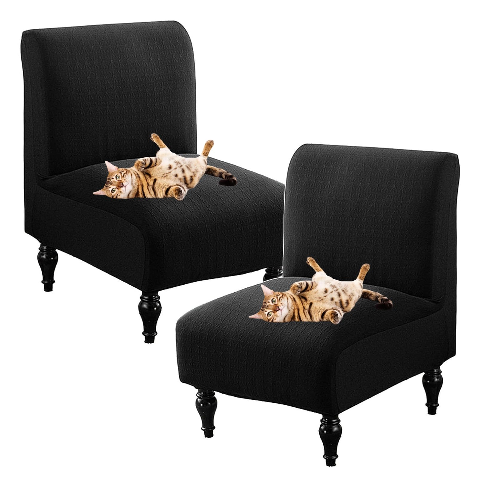 SJKJNK Armless Accent Chair Covers for Living Room, Slipper Chair Slipcovers Without Arms, Chair Slipcovers No Arms, Chair Pet Protector Furniture Covers (Black,Set of 2)