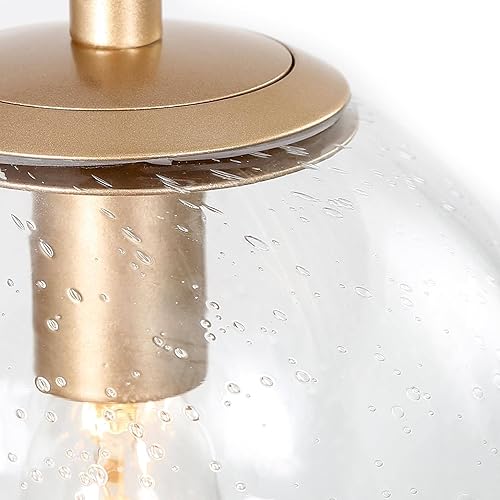 Miniatura 7 de Optimant Lighting Iluminación colgante dorada para isla de cocina, lámpara colgante moderna con pantalla de vidrio sembrado y cable transparente