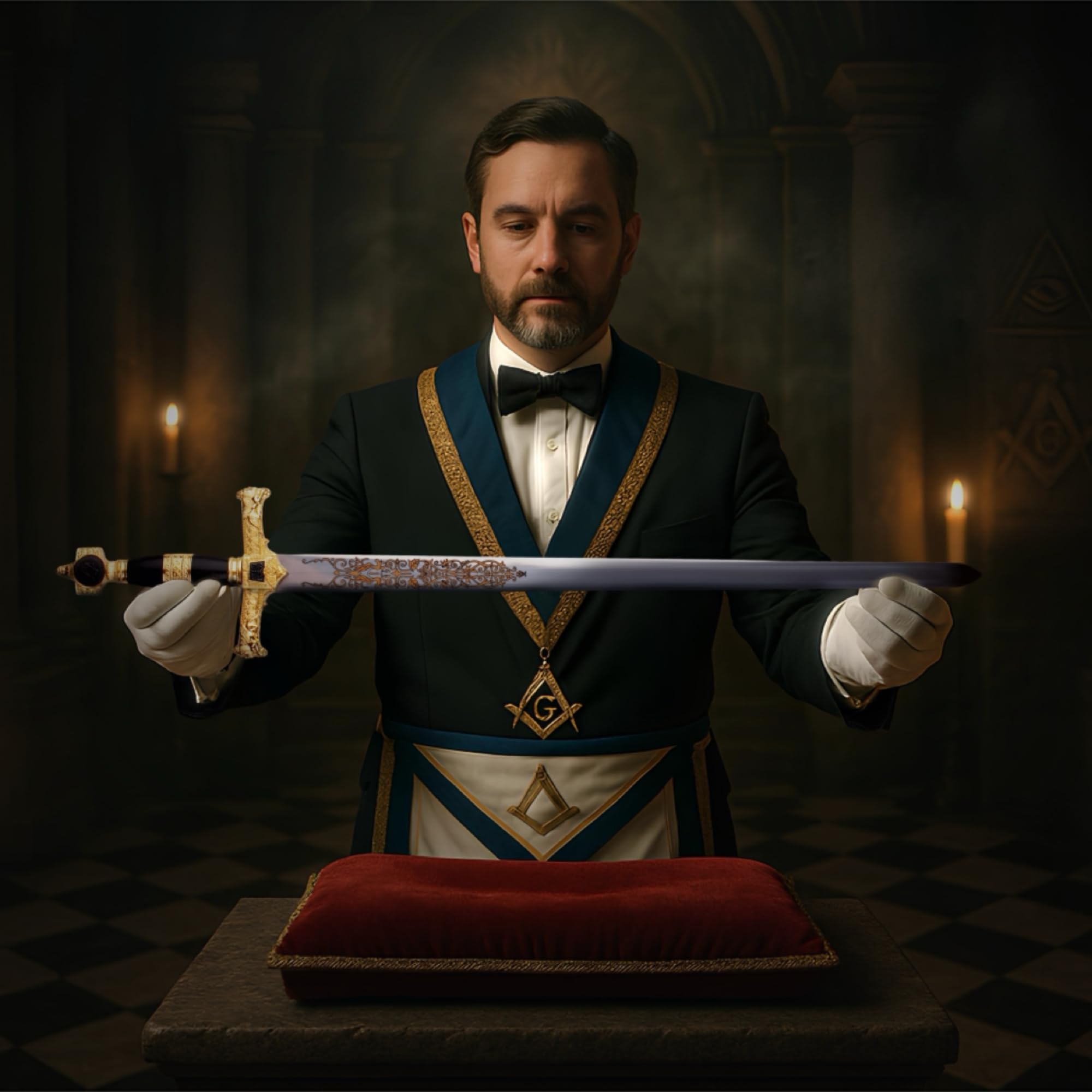 57 SPECIAL REPLICAS Schwert Replik Templer – Kurzschwert Edelstahlklinge mit Gravur – Mit Scheide & Lederriemen – Ritterstil – Dekorative Replik