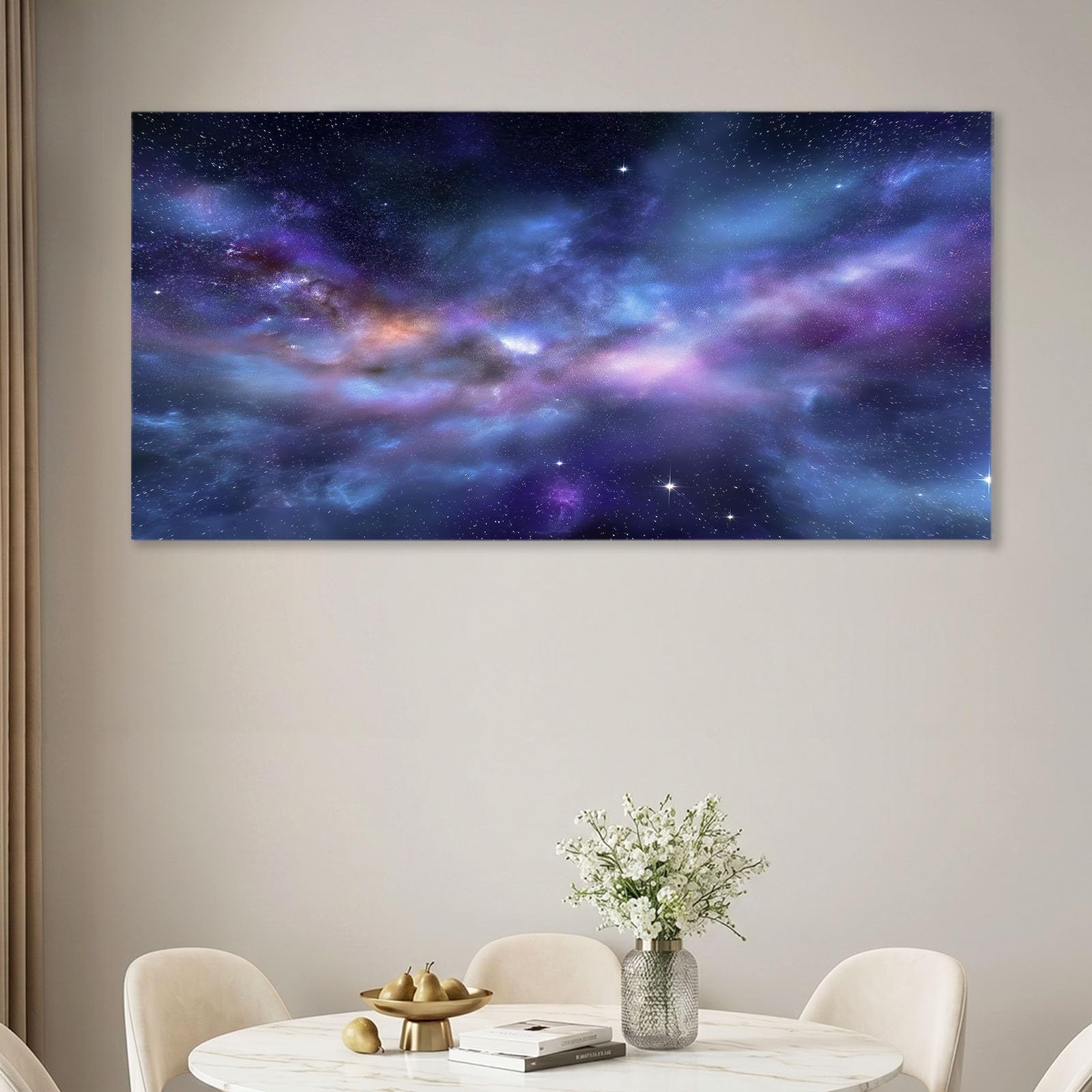 Dekoracja ścienna Przestrzeń Wszechświat - Obraz na płótnie z drewnianą ramą 100 x 70 cm, Mgławica Droga Mleczna Gwiaździste niebo - Pozioma dekoracja ścienna do salonu, sypialni, kuchni