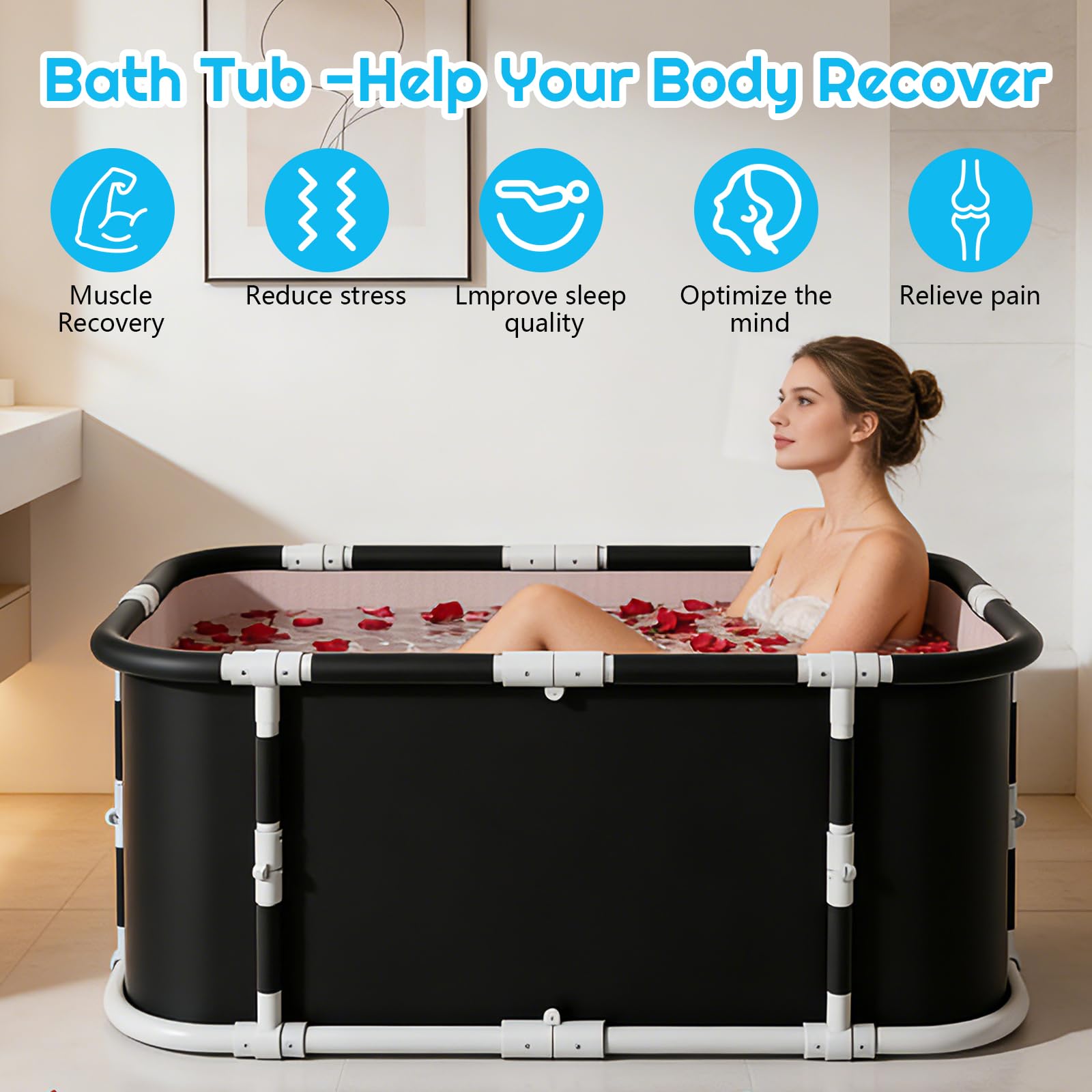 YYW Vasca da bagno pieghevole, grande vasca da bagno portatile per casa all'aperto palestra (set da 3 pezzi)
