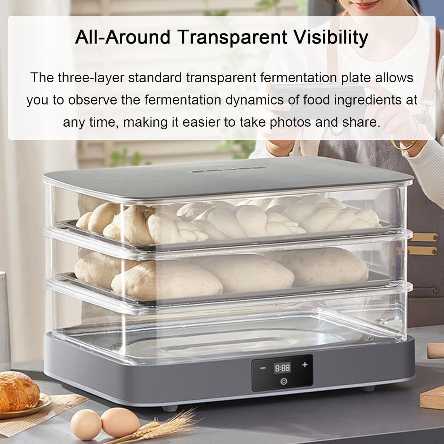 Bread Making Proofing Box, Pizza Dough Fermentation Box, W/Three-Layer Transparent Fermentation Tray, Used for Making Bread, Yogurt
