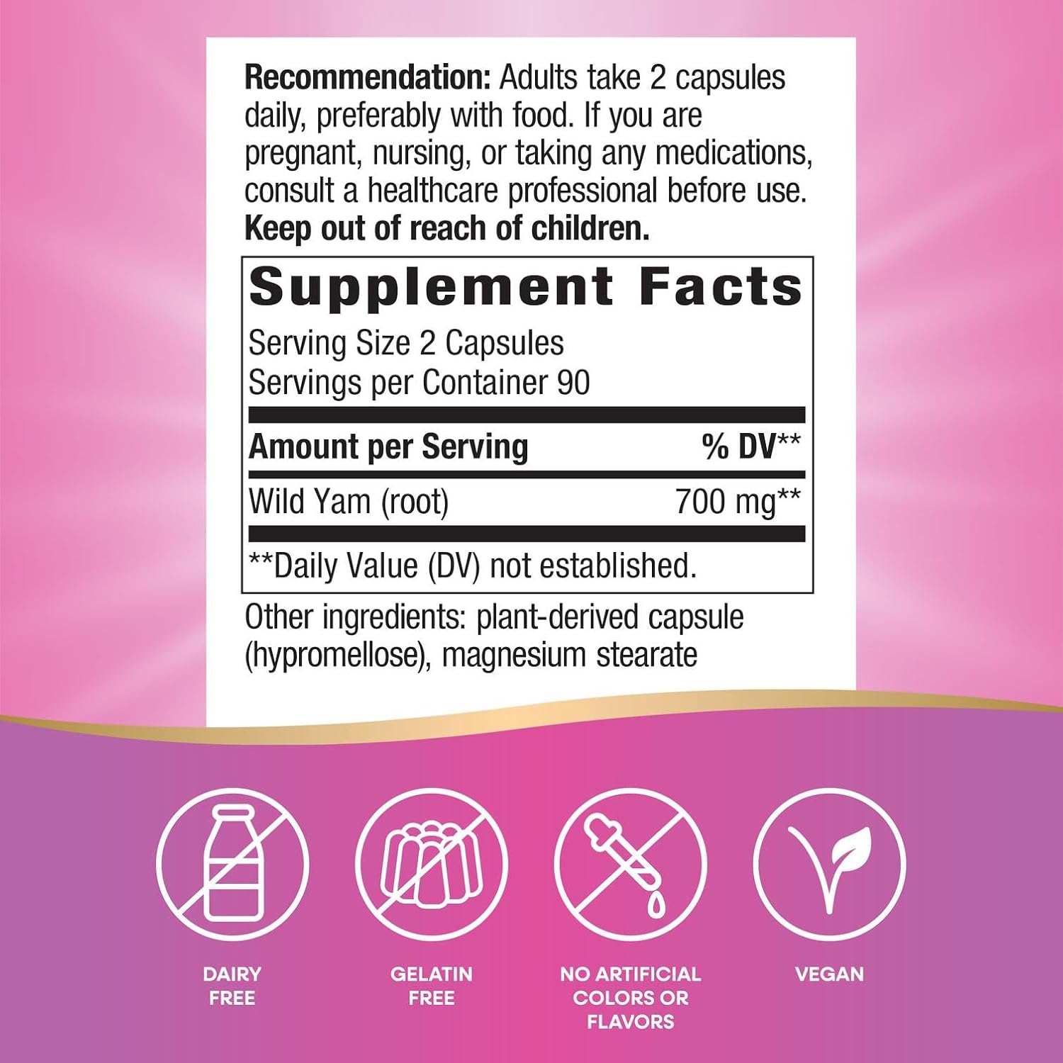 Nature's Way Wild Yam Root, Women's Traditional Health Support*, 700 mg per 2-Capsule Serving, Non-GMO Project Verified, 180 Vegan Capsules (Packaging May Vary) - Image 2
