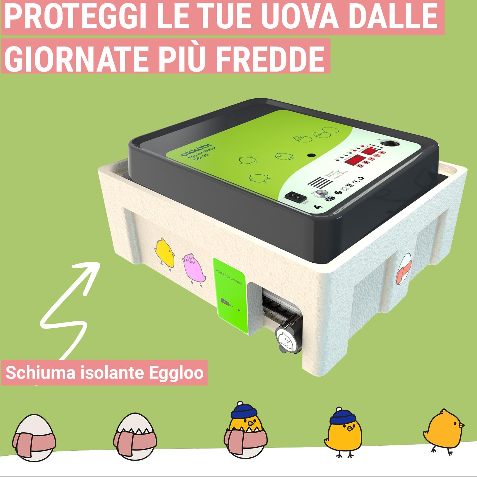 OBI-36 Incubatrice 36 uova per galline, papere e altri + NUOVE 2024 + Rotazione automatica + Controllo Temperatura + Indicatore Umidità + Candela per uova integrata + GARANZIA 5 ANNI