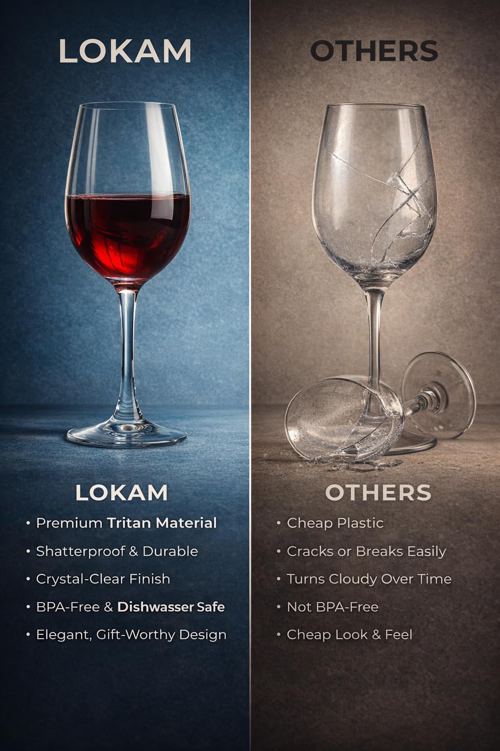 Copas de vino irrompibles con tallo, juego de 4 copas de vino de plástico (20 onzas) | 100% Tritan y libre de BPA | Ideal para piscina, playa, viajes y al aire libre, camping, picnic, tazas de