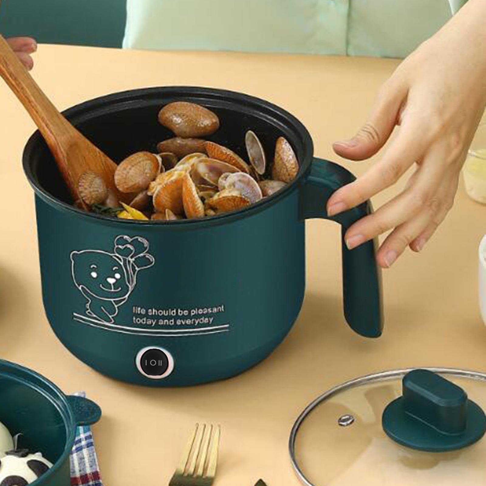 Sharplace Mini Hot Pot Ramen Cooker Antihaft-tragbare elektrische Mehrzweckpfanne für Home Office Dorm, Einzelne Schicht Grün